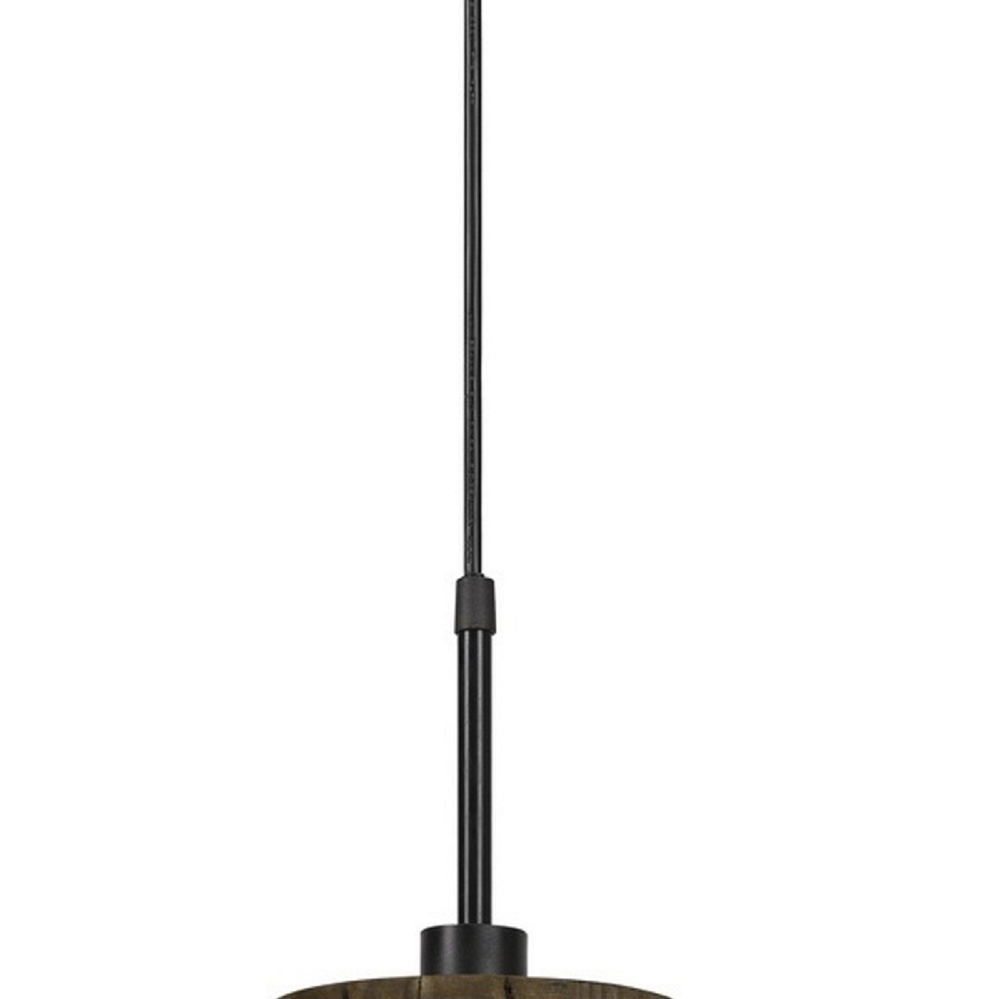 6 Inch Modern Pendent Light with Glass Shade, Wood Accent, Metal, Brown
