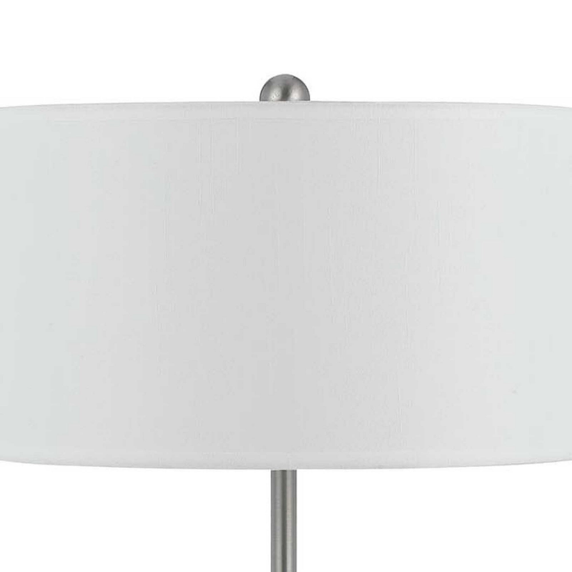 27 Inch Modern Table Lamp with Round Drum Shade, 2 Outlets, White, Chrome
