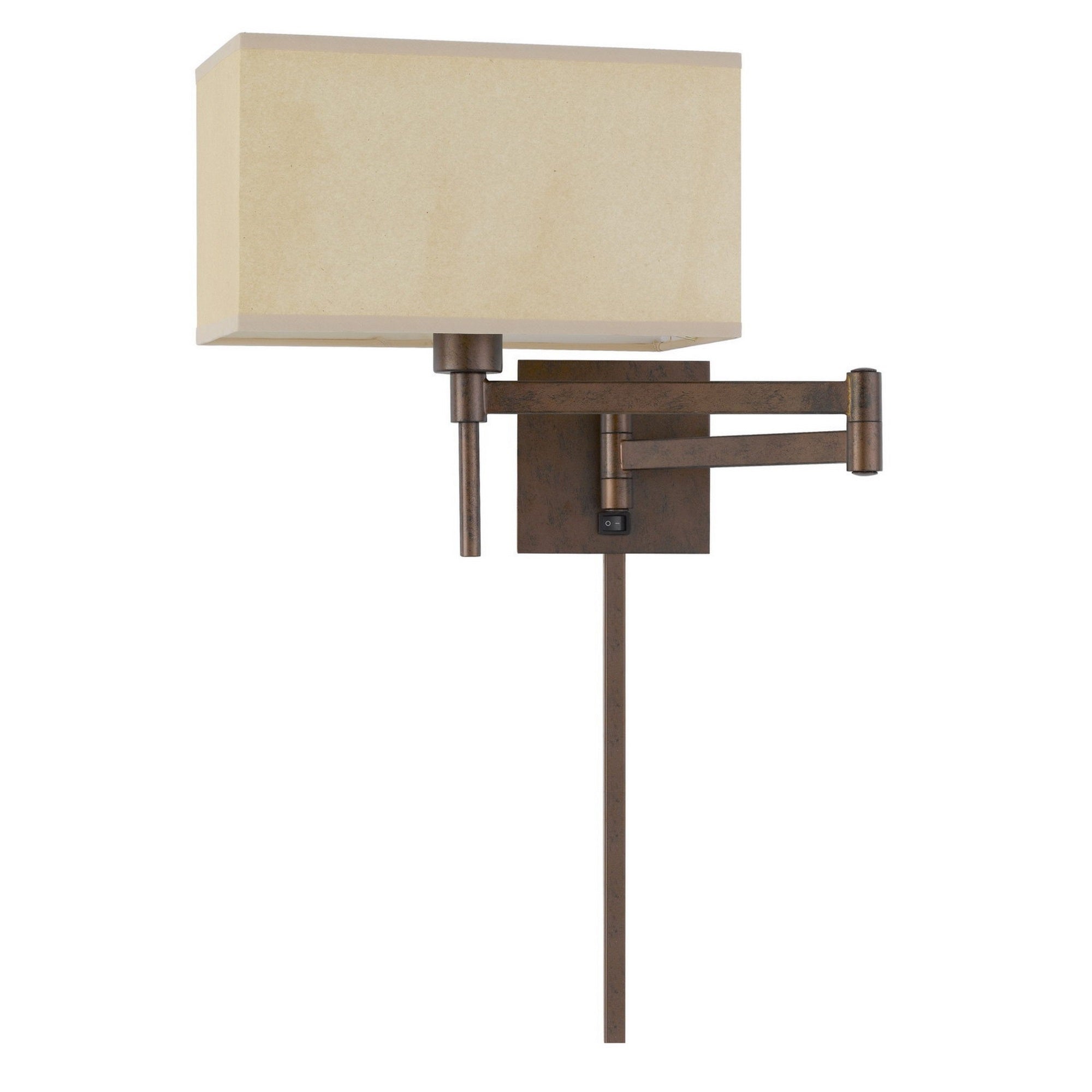 Nash 26 Inch Wall Lamp, Hardback Ivory Fabric Shade, Rust Brown Swing Arm