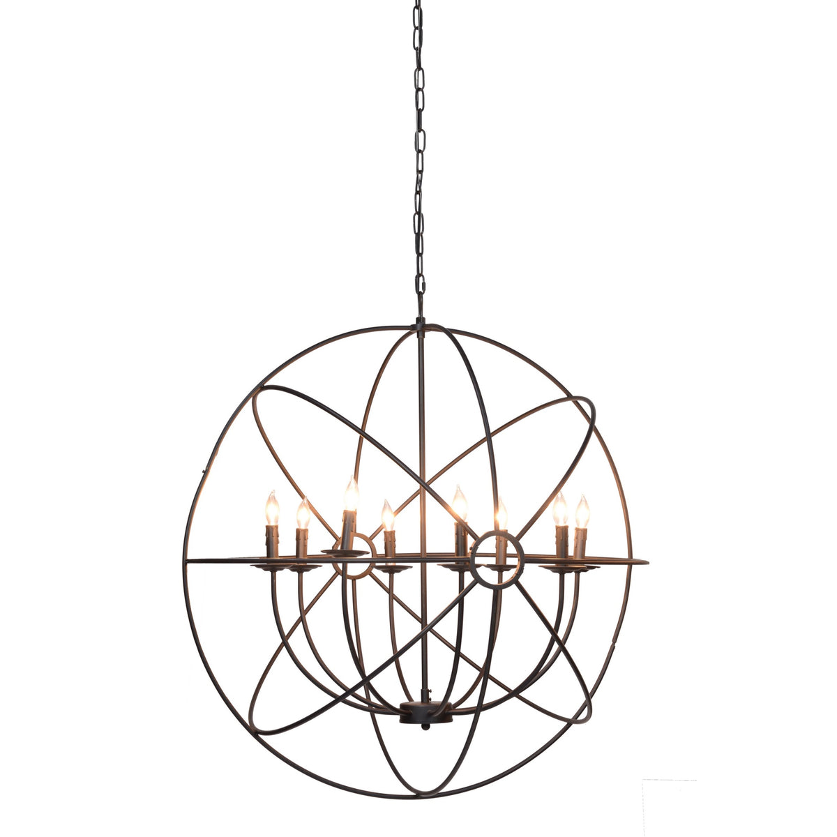 38 Inch Classic 8 Light Chandelier in Sphere Design, Black Finished Iron