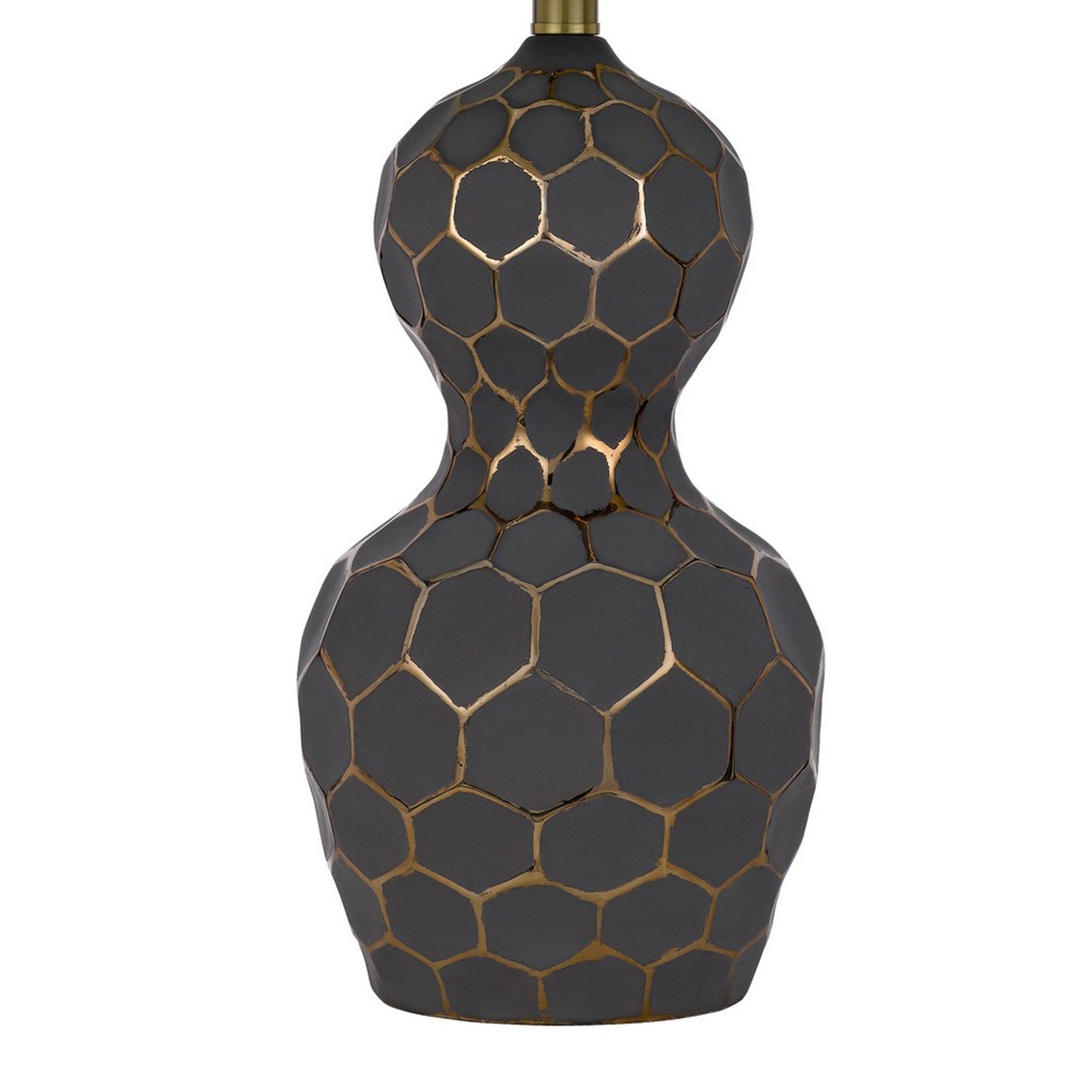 Benjara 27 Inch Modern Curved Table Lamp, Set Of 2, Round Shade, Black, Gold Resin