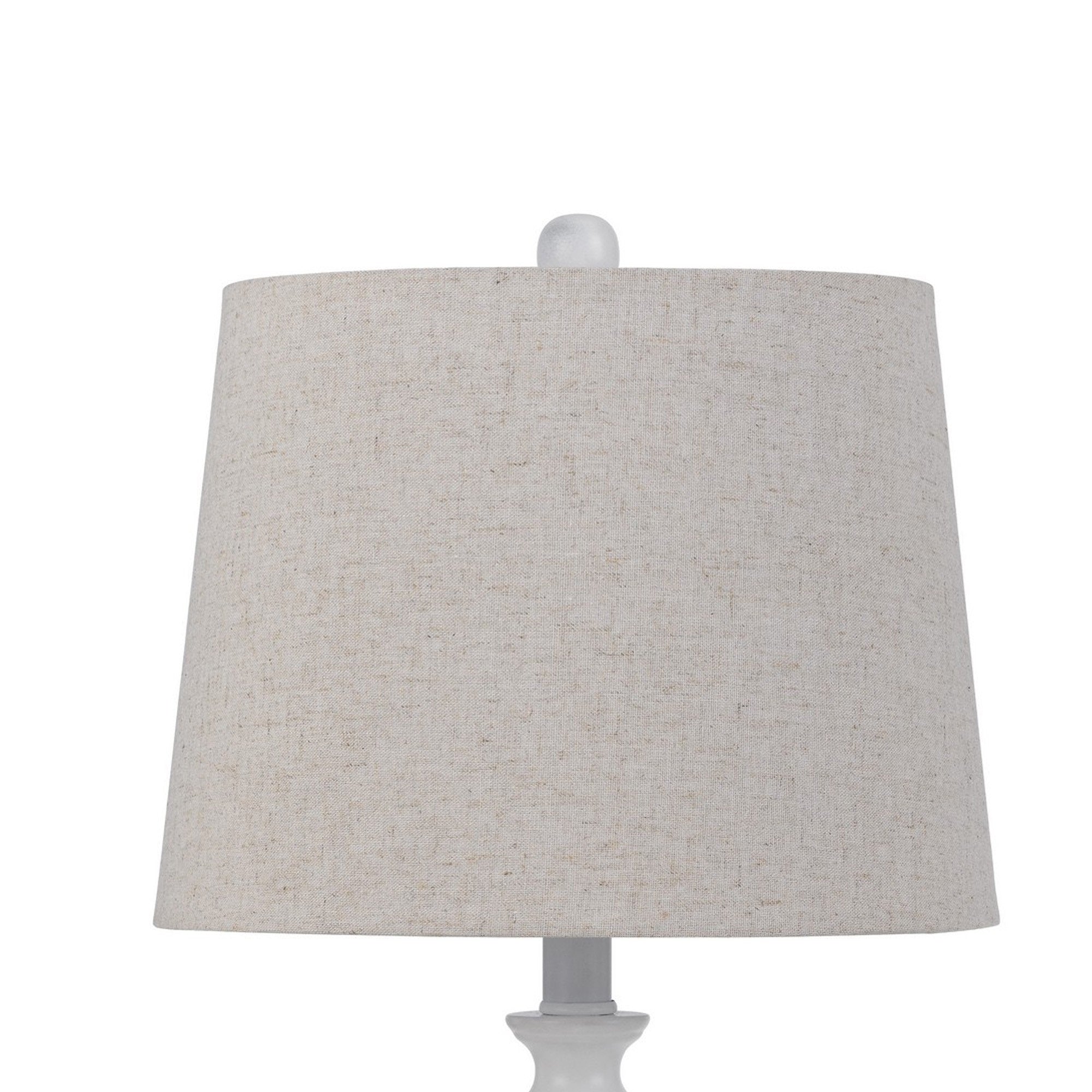 28 Inch Table Lamp, Set of 2, Beige Fabric Shades, White Turned Frame