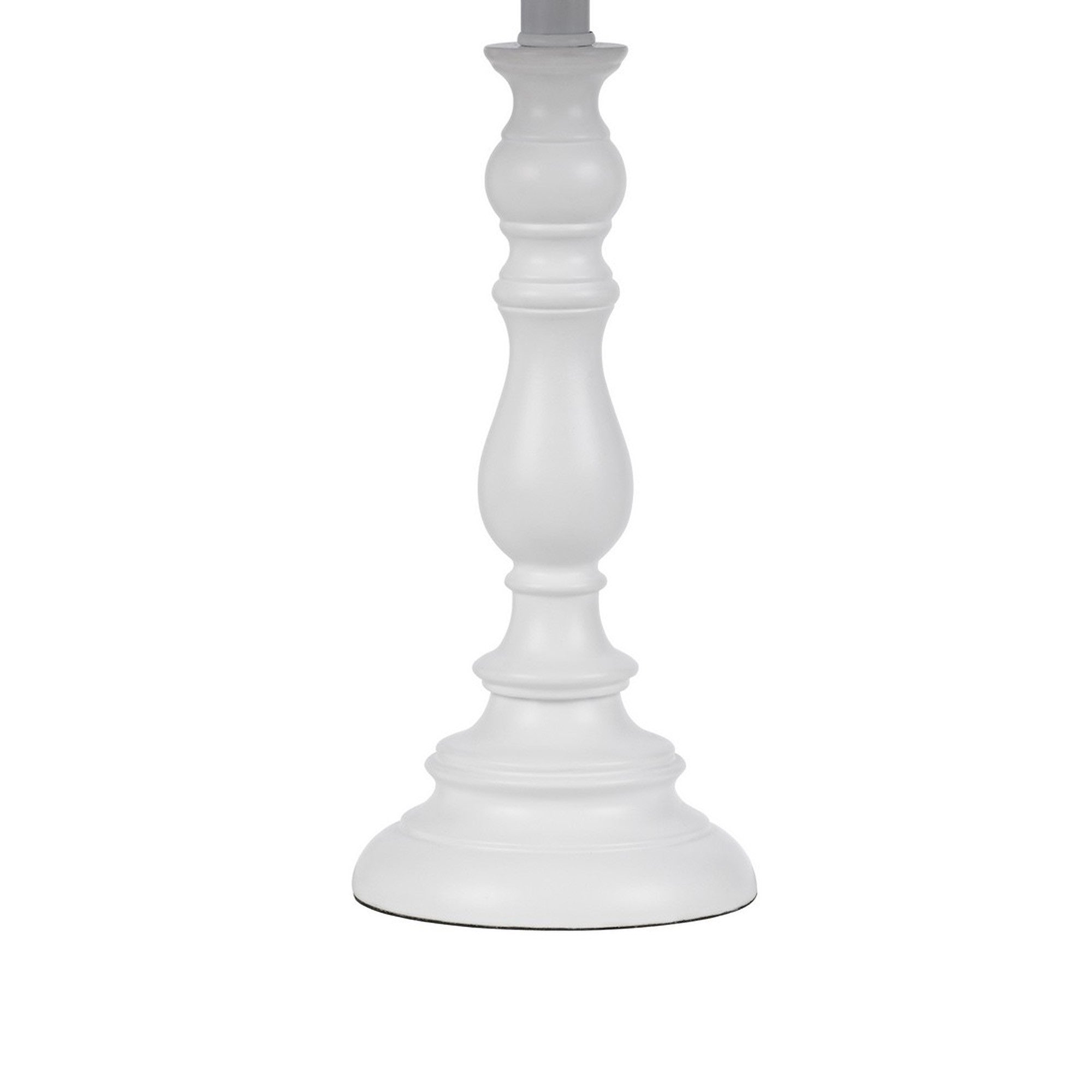 28 Inch Table Lamp, Set of 2, Beige Fabric Shades, White Turned Frame