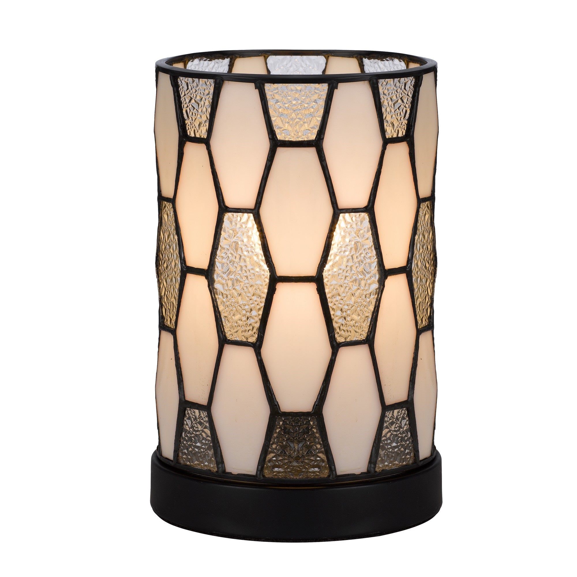 Benzara Eli 9 Inch Accent Lamp, Hand discomfort-reducingted Tiffany Style Shade, Bronze, Model BM295950, Glass/Metal/Resin