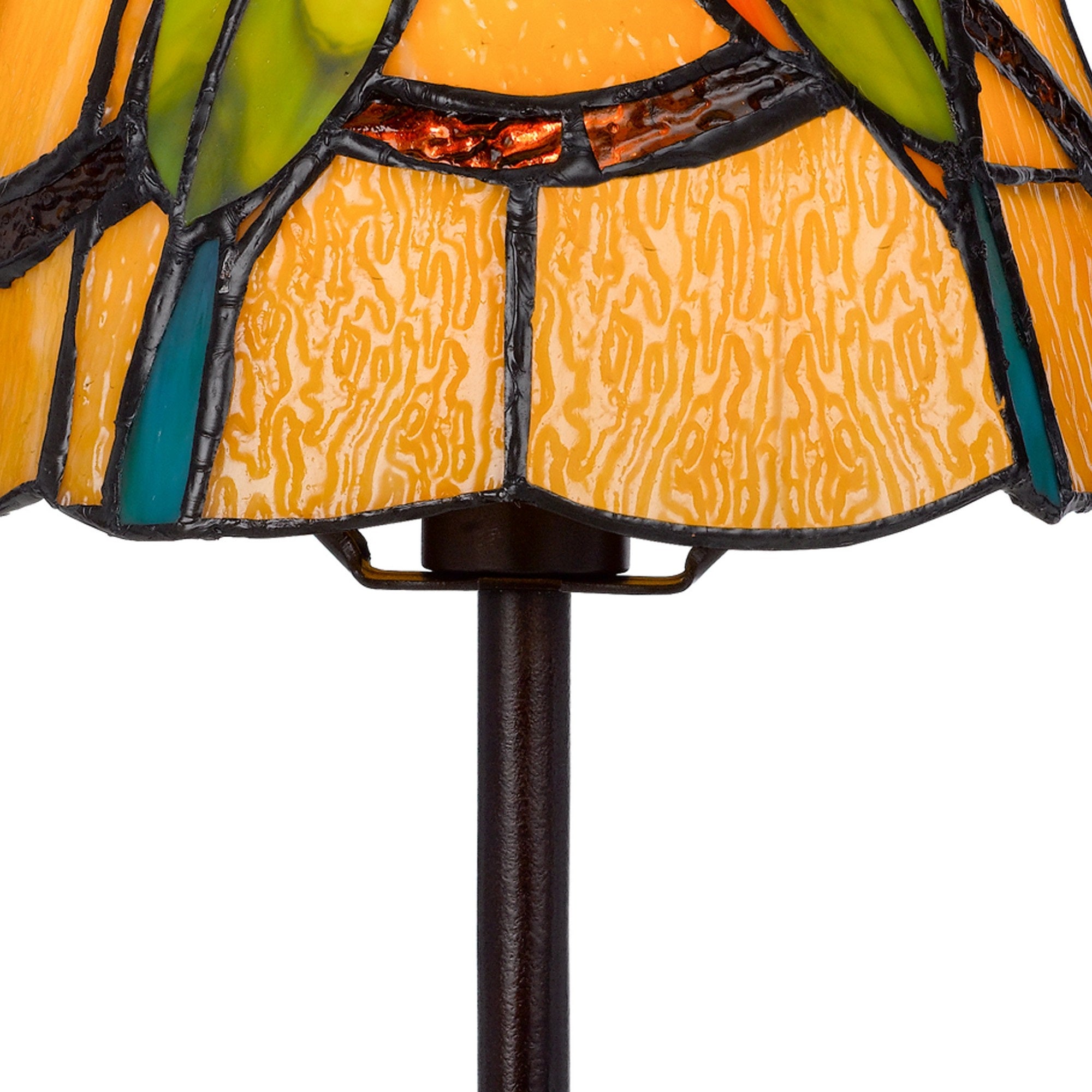 Benzara Accent Lamp, Tiffany Style Shade, 13 Inch, Bronze and Multicolor, Model BM295952, Glass/Metal/Resin