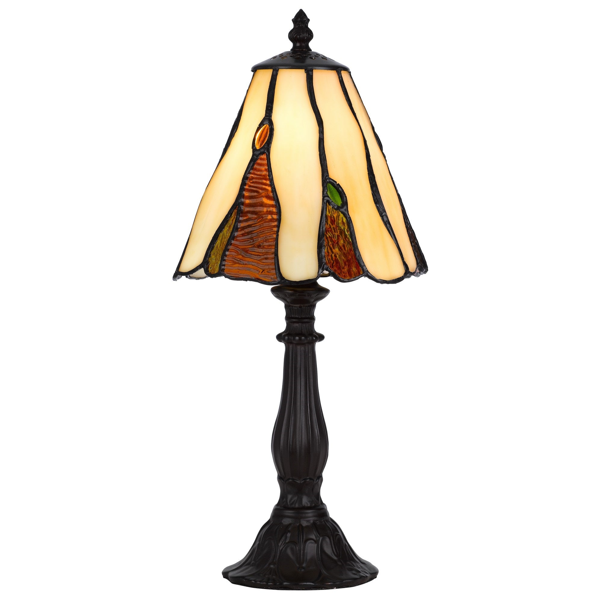 Benzara 14 Inch Accent Lamp, Stained Glass Shade, Bronze and Multicolor, Model BM295954