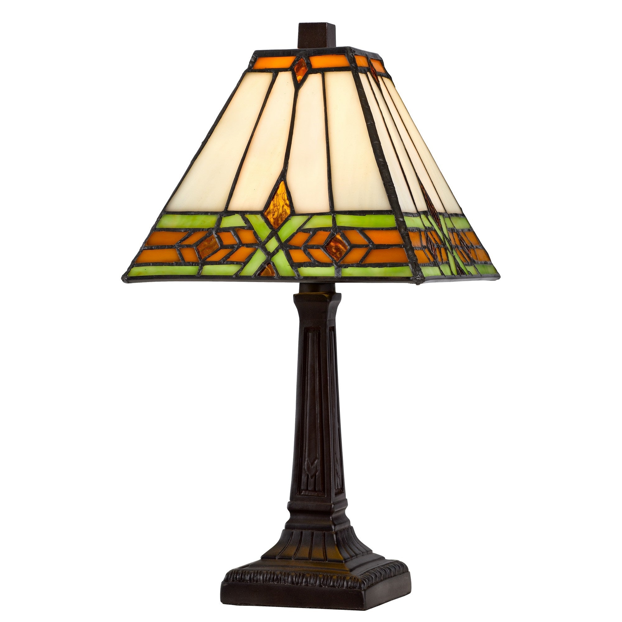 Benzara Accent Lamp, Stained Glass Shade, 14 Inch, Bronze and Multicolor, Model BM295955