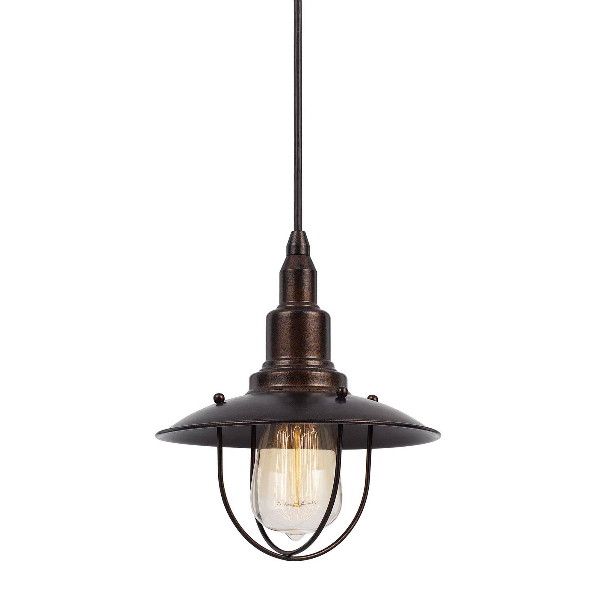 Oma 8 Inch Modern Pendant Light, Industrial Style, Deep Rust Metal Frame