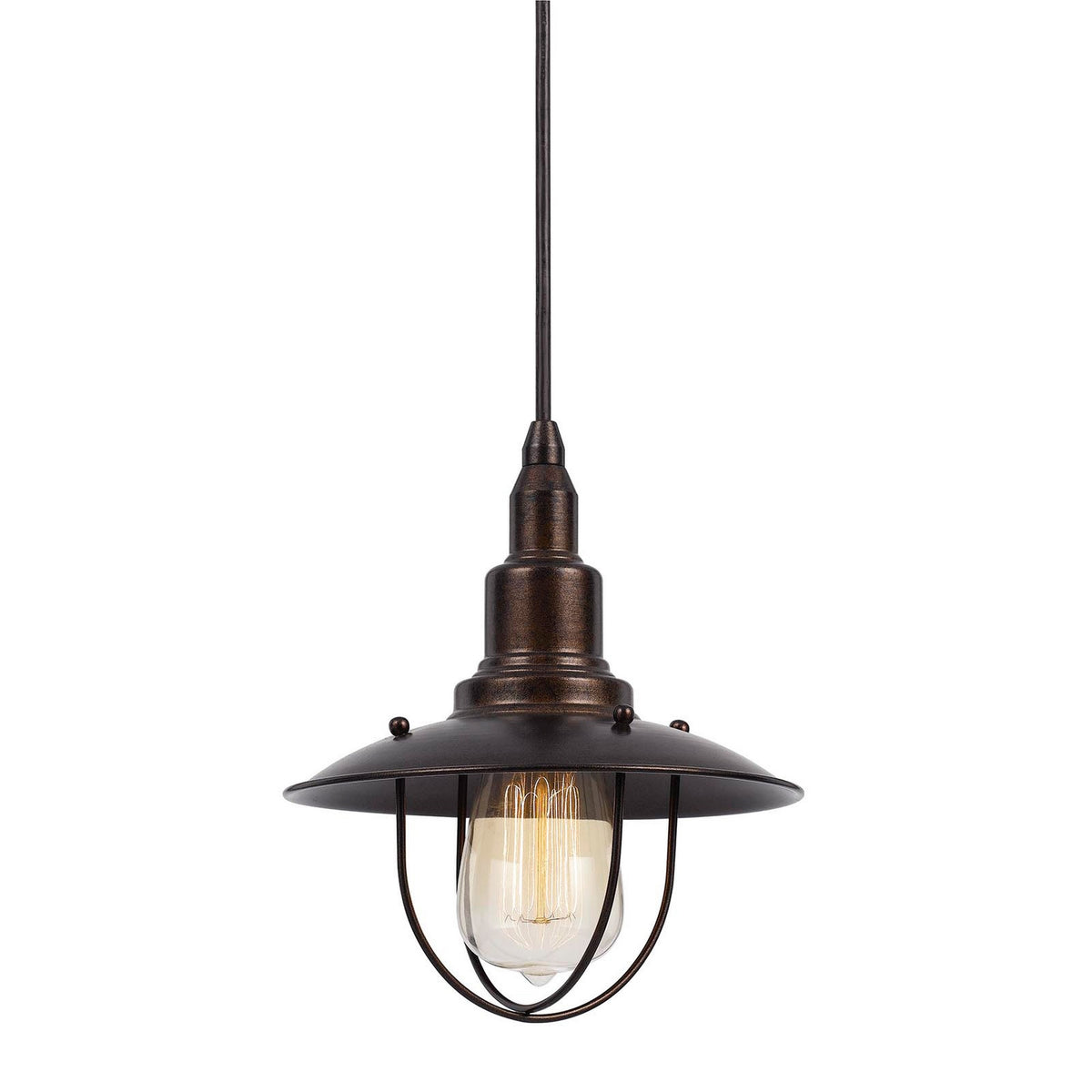Oma 8 Inch Modern Pendant Light, Industrial Style, Deep Rust Metal Frame