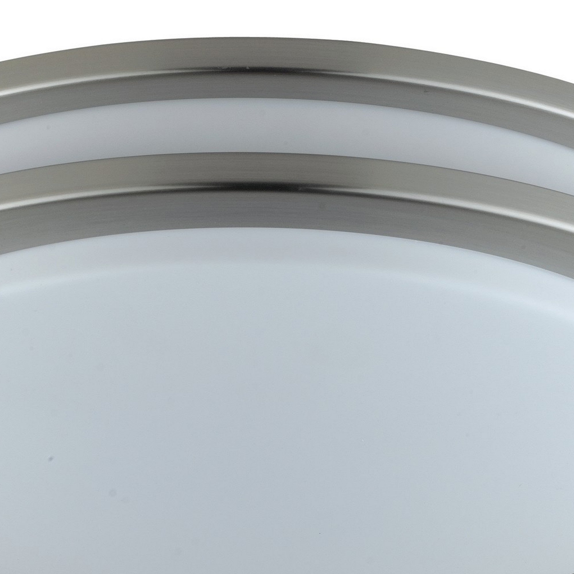 Benzara Modern Ceiling Lamp 14 in. Frosted Acrylic Plate White, Model BM295976, Chrome Finish
