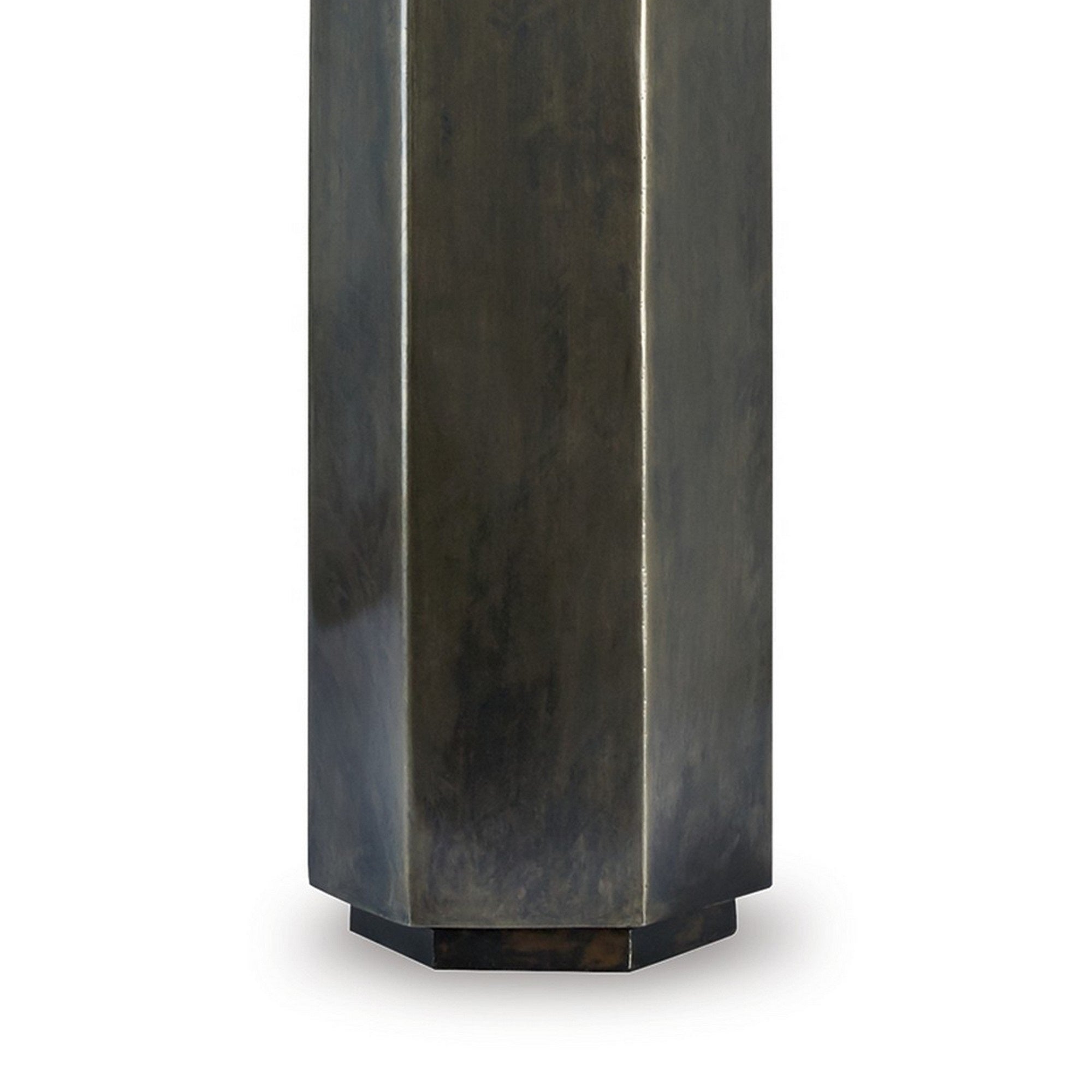 Benzara Bm296516 31 In. Table Lamp With Vintage Pewter Hexagonal Metal Base & Fabric Drum Shade Antique Pewter & Black