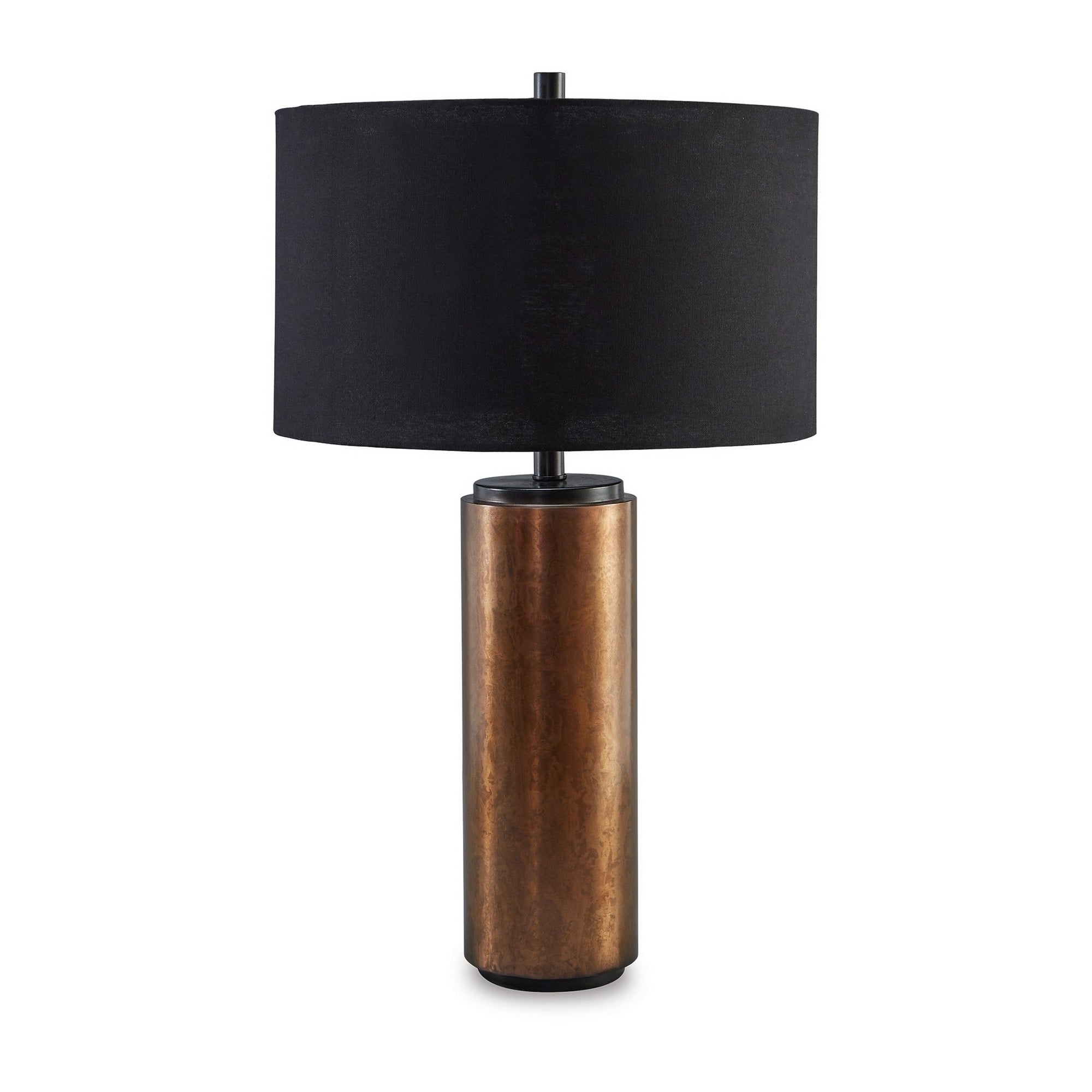 Benjara Bm296541 30 In. Modern Cylindrical Brass Metal Base Table Lamp With Drum Shade Black & Brown
