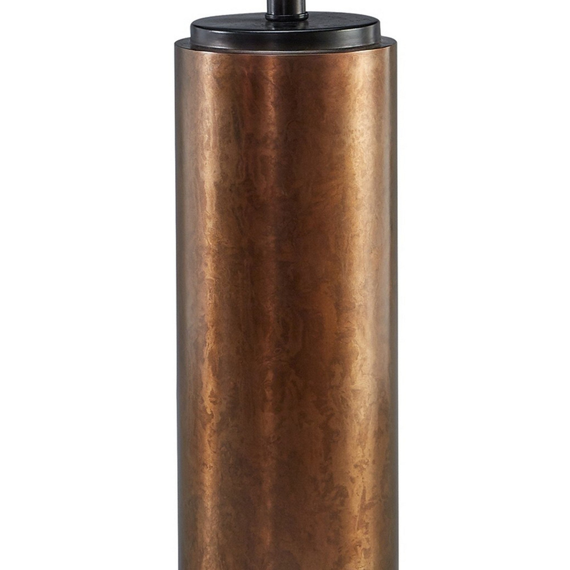 Benjara Bm296541 30 In. Modern Cylindrical Brass Metal Base Table Lamp With Drum Shade Black & Brown