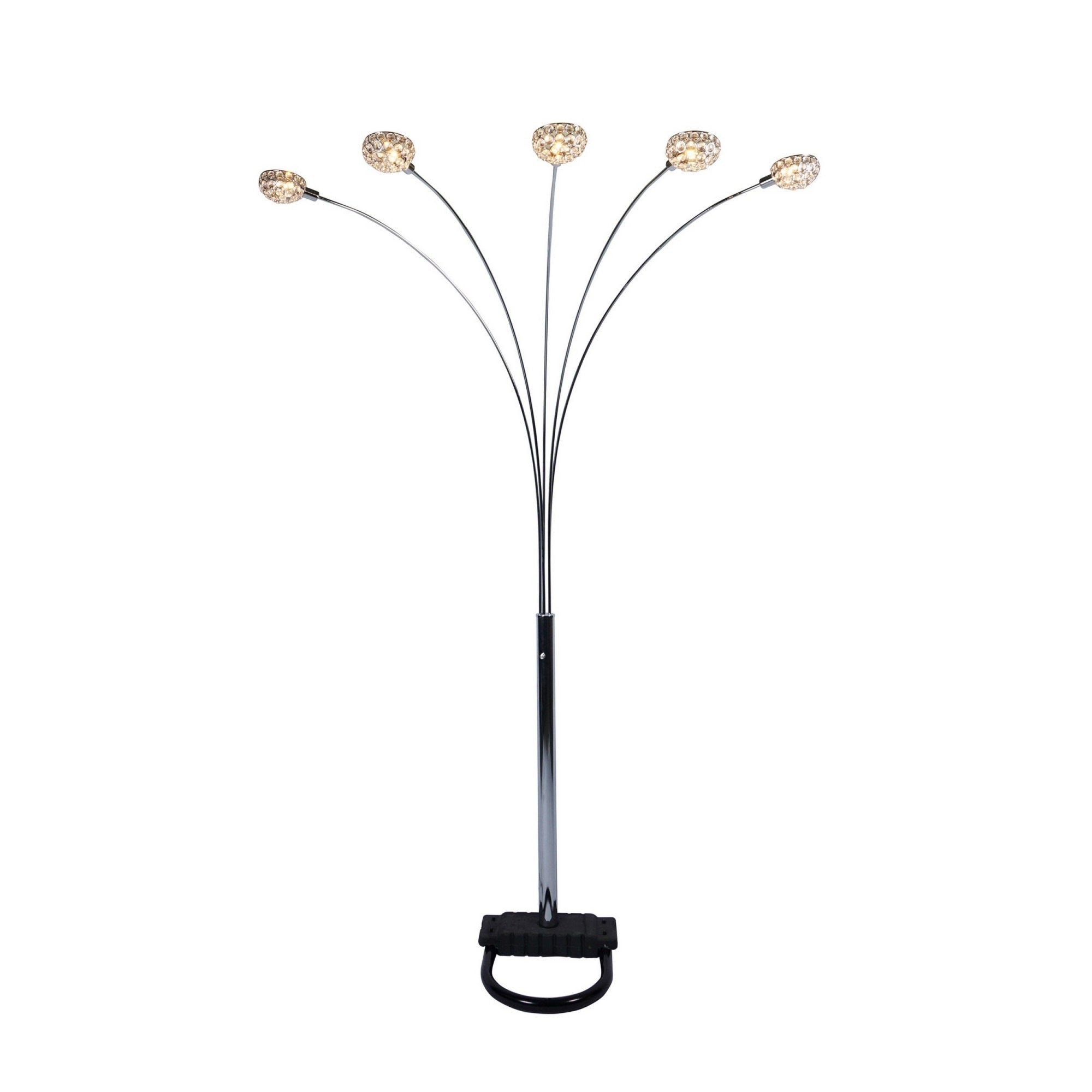 Benzara Arya 5 Light Arc Floor Lamp, Chrome & Black, Modern Style, Model BM300845