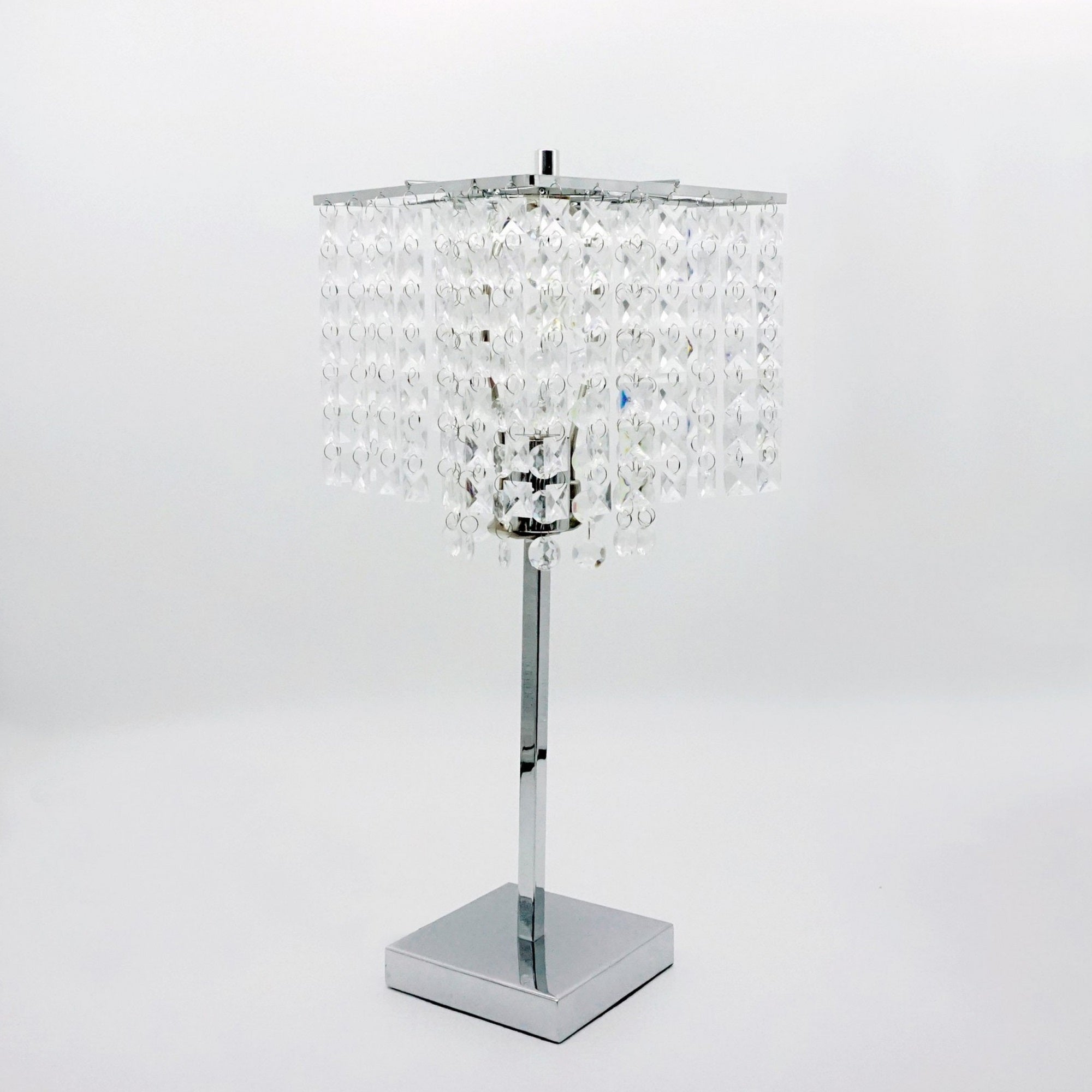 Benjara Bm300850 20 In. Hanging Crystal Accent Shade & Metal Base Modern Table Lamp Chrome