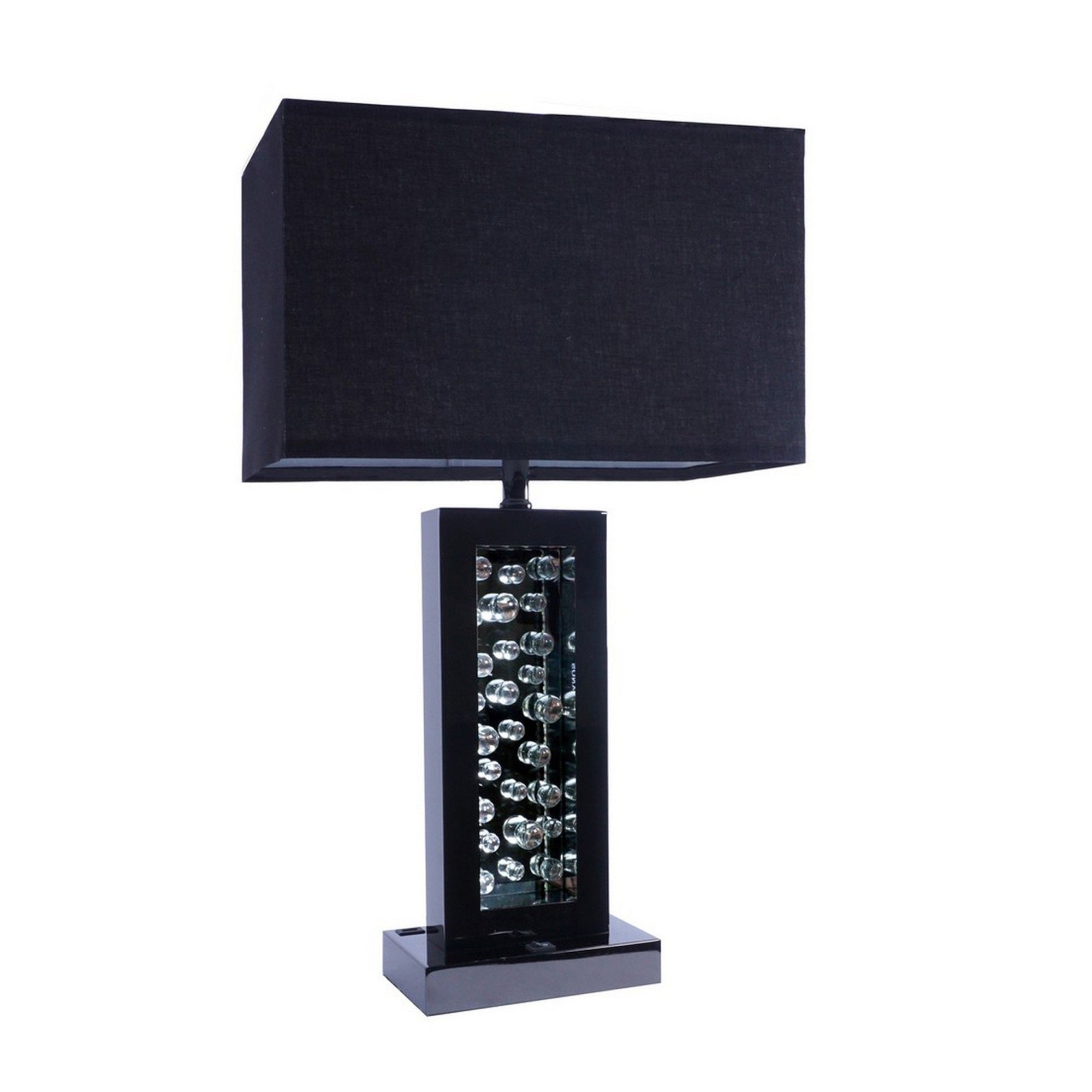 Benzara Table Lamp with Fabric Shade, Glass Panel & LED Accents, 28 in., Black, Model BM300853