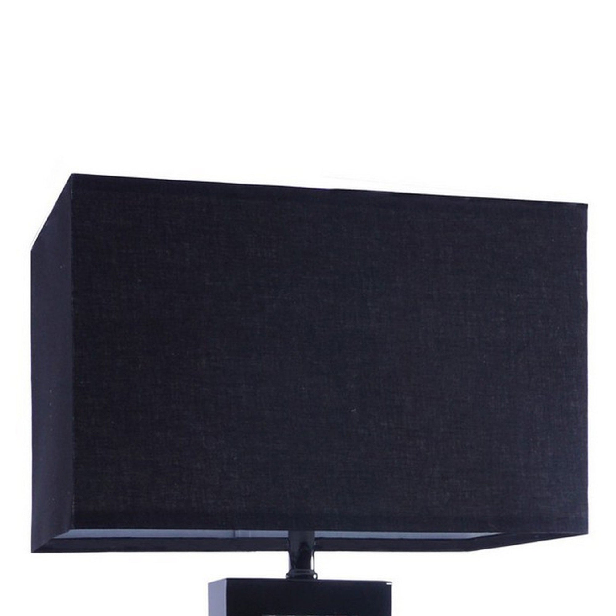 Benzara Table Lamp with Fabric Shade, Glass Panel & LED Accents, 28 in., Black, Model BM300853