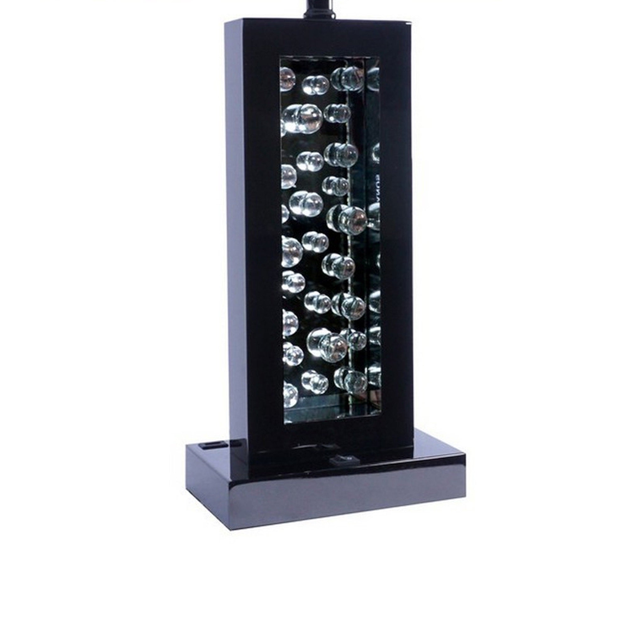 Benzara Table Lamp with Fabric Shade, Glass Panel & LED Accents, 28 in., Black, Model BM300853