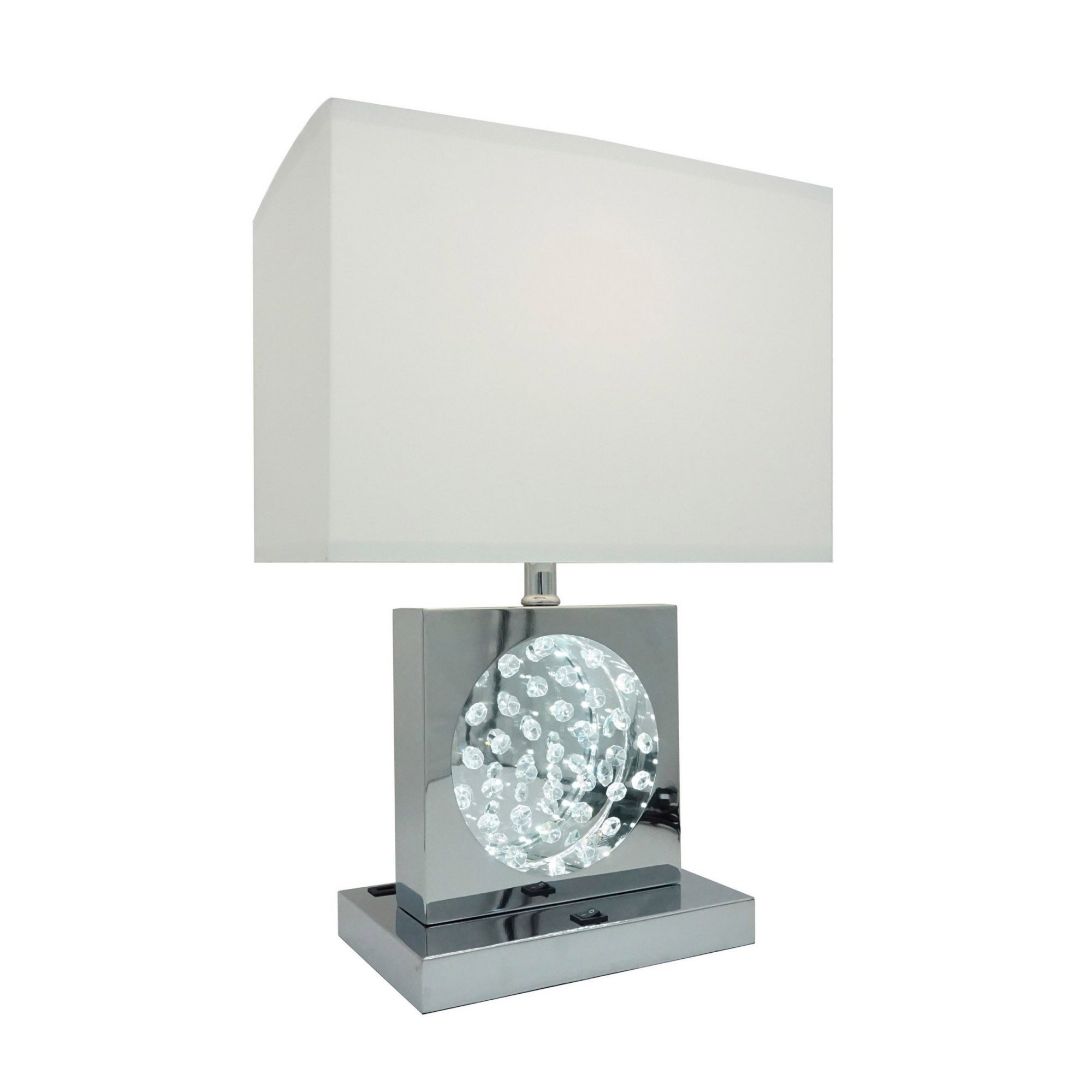 Benzara Table Lamp with Chrome Base, 22 in. Height, White Fabric Shade, Model BM300855