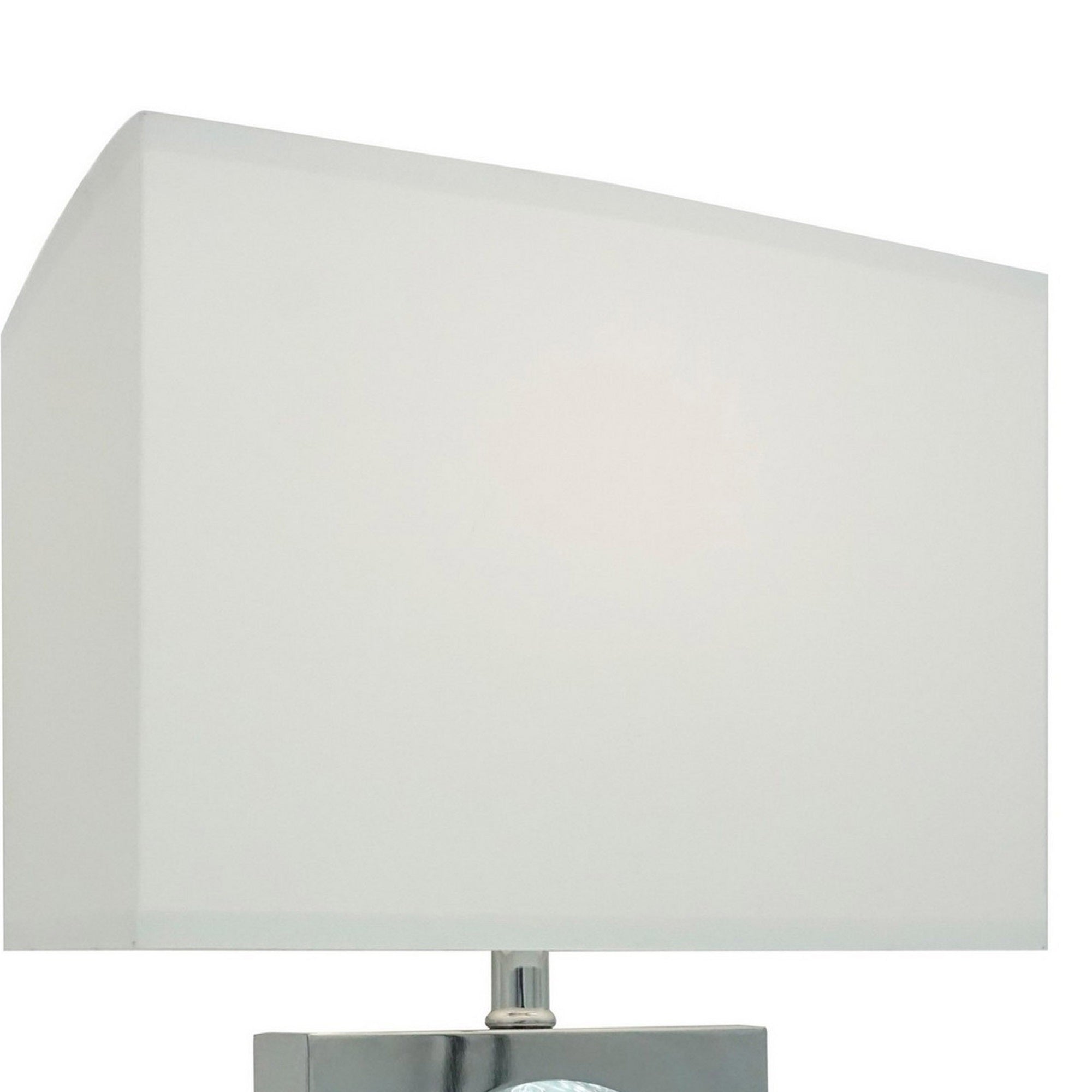 Benzara Table Lamp with Chrome Base, 22 in. Height, White Fabric Shade, Model BM300855