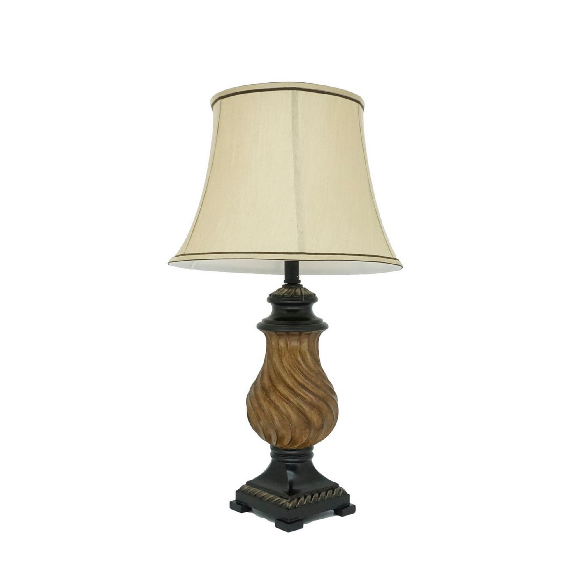 Benzara Round Table Lamp Beige Fabric Shade Brown Base 29 in. Model BM300856