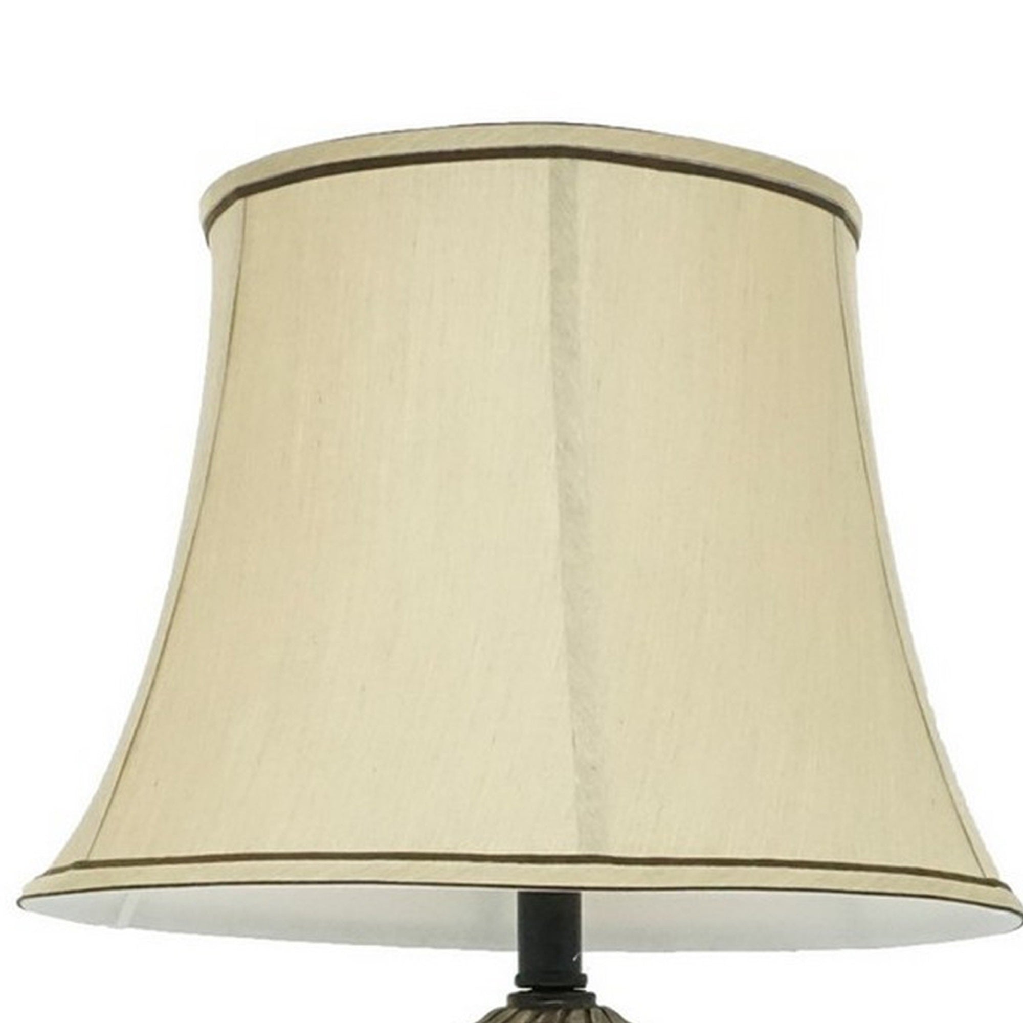 Benzara Round Table Lamp Beige Fabric Shade Brown Base 29 in. Model BM300856