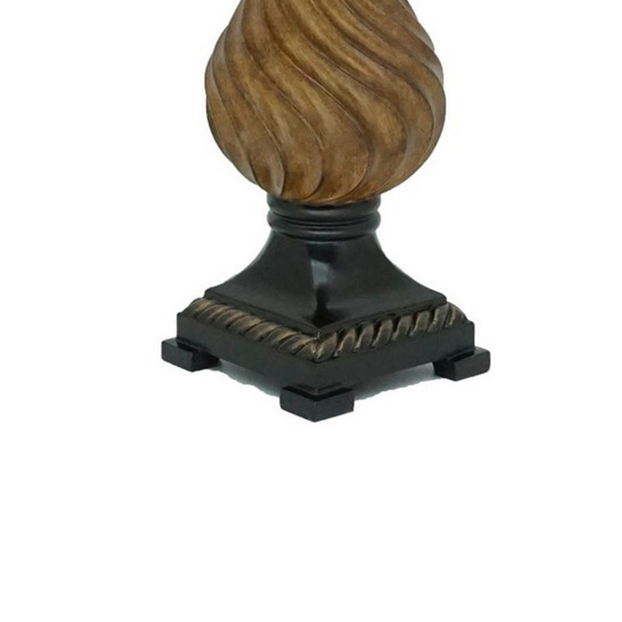 Benzara Round Table Lamp Beige Fabric Shade Brown Base 29 in. Model BM300856