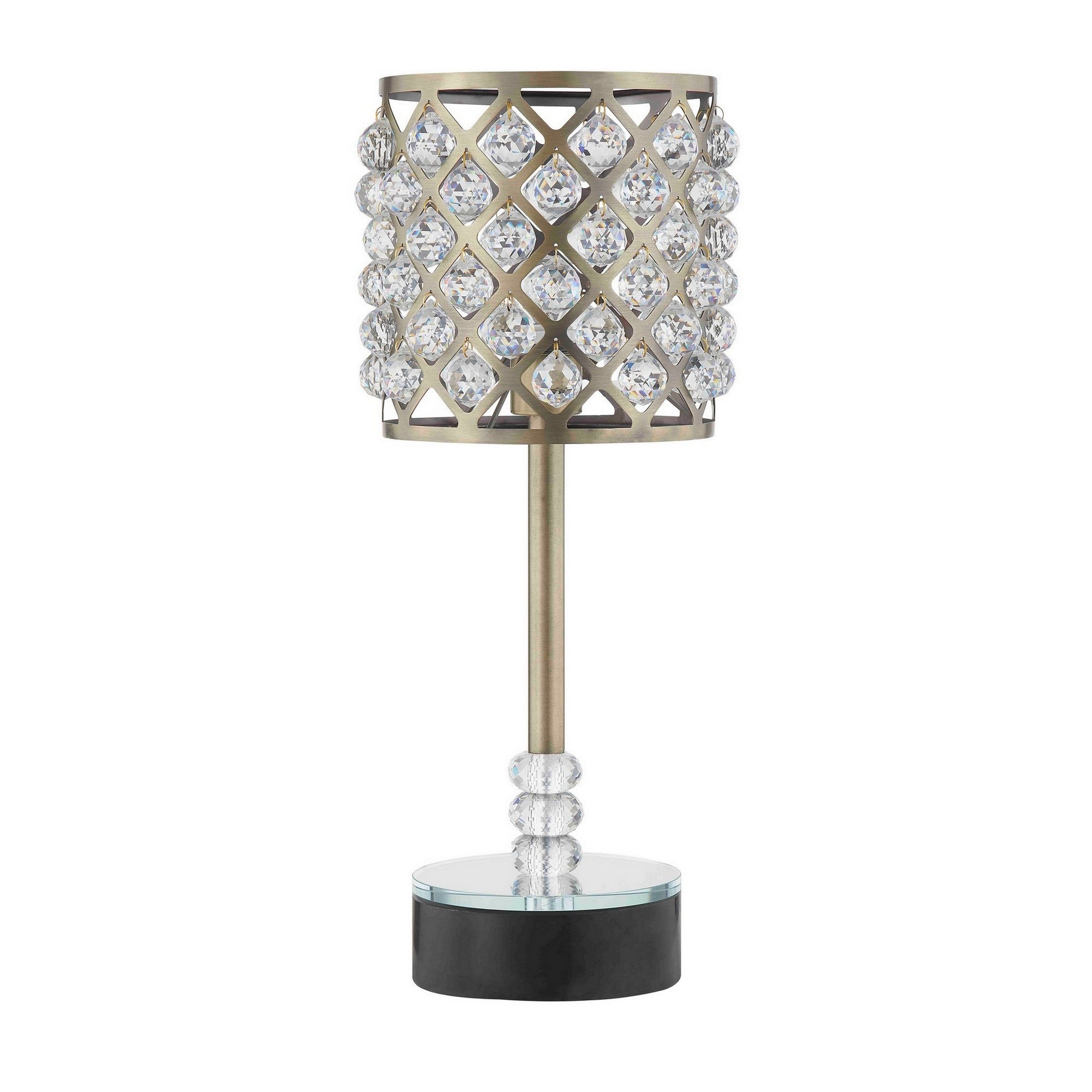 Dany 24 Inch Table Lamp with Crystal Drum Shade, Black Metal, Antique Brass