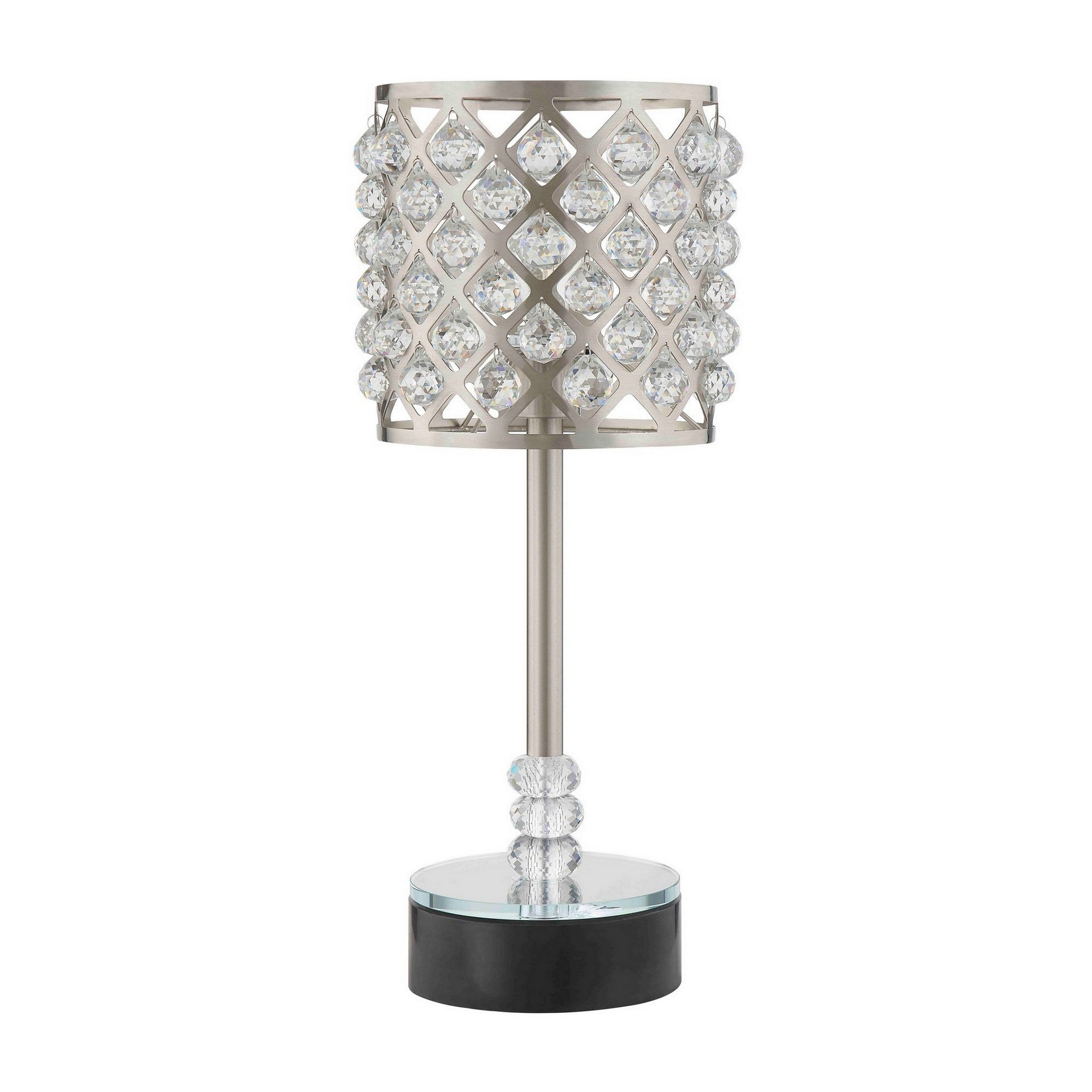 Dany 24 Inch Table Lamp with Crystal Drum Shade, Metal, Brushed Nickel