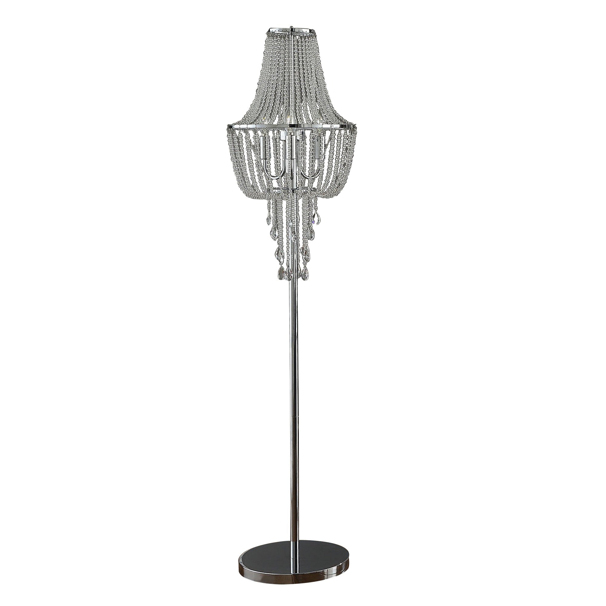 Cara 62 Inch Floor Lamp, Hanging Drop Design, Crystal and Metal, Chrome