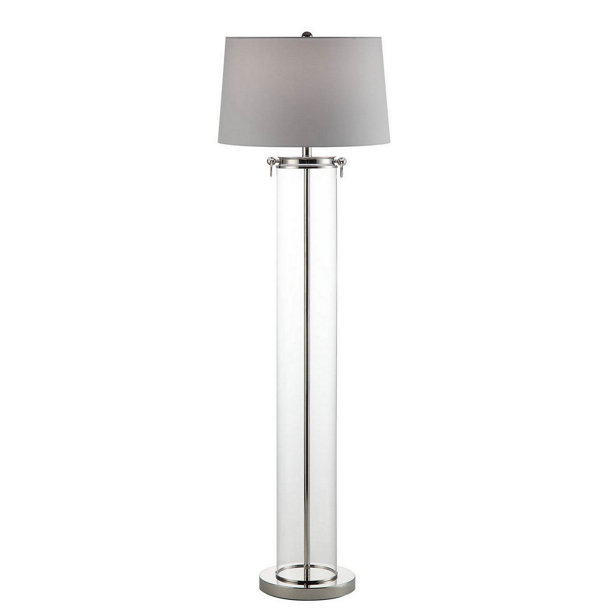 Axie 60 Inch Floor Lamp, Clear Glass Stand, Empire Shade, Metal, Nickel