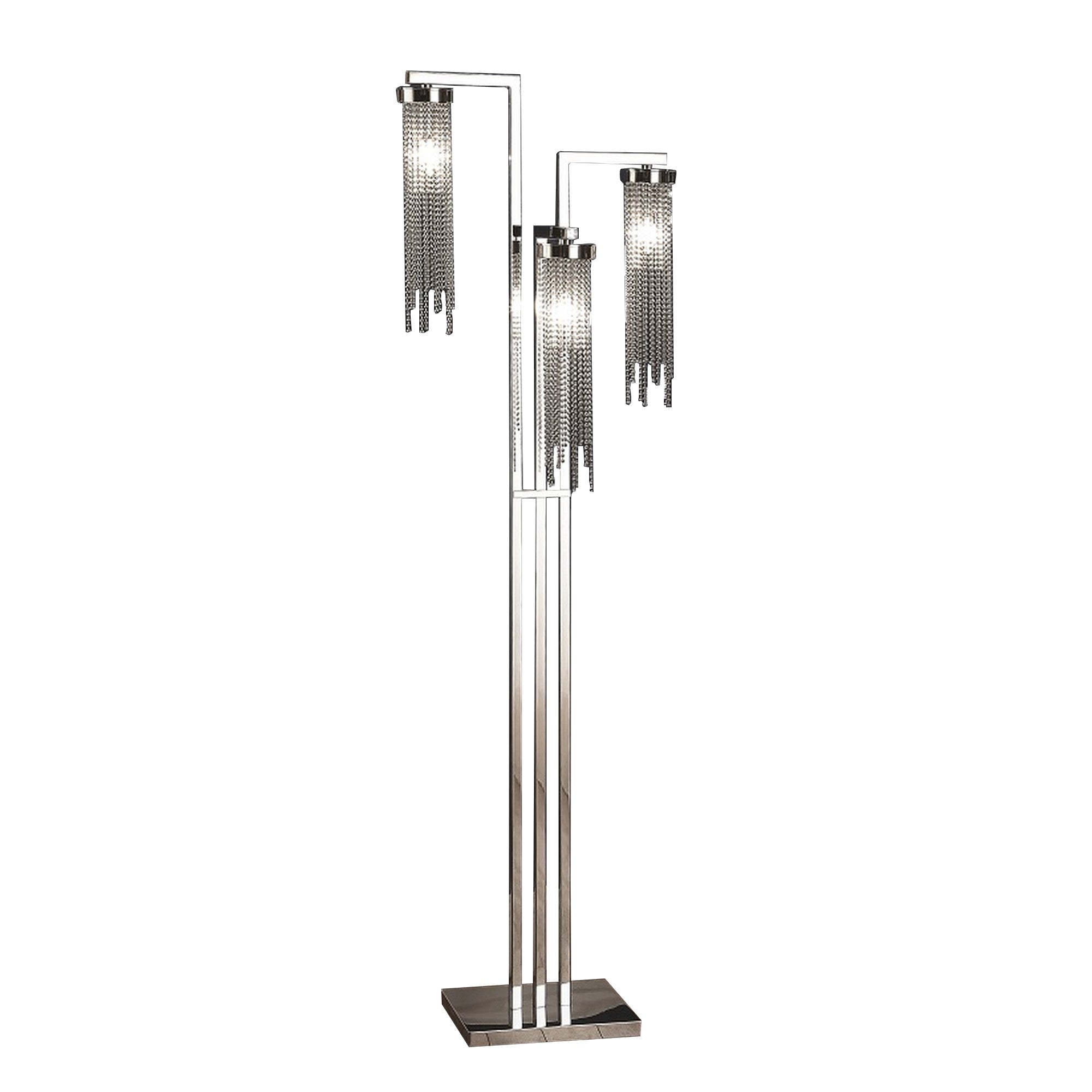 61 Inch Floor Lamp, 3 Crystal Cascade Style Shade, Chrome Finished Metal
