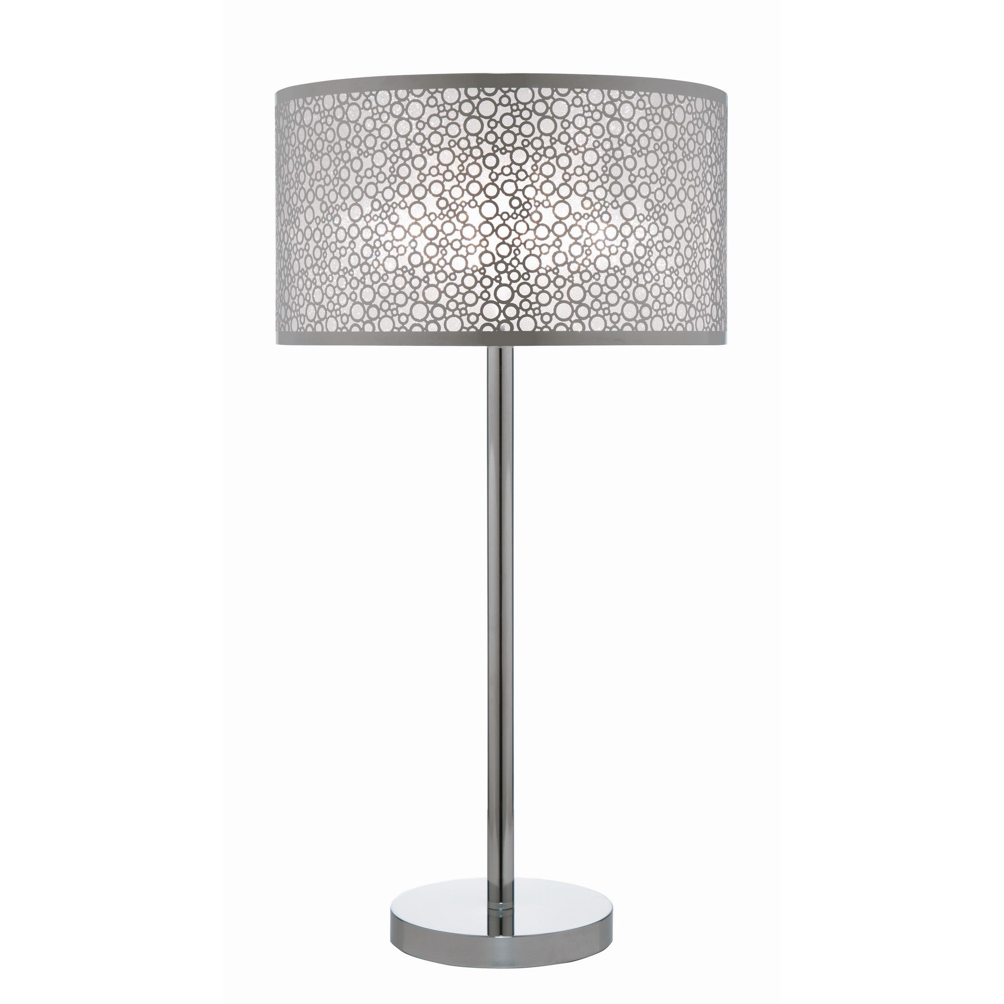 27 Inch Table Lamp with Metal and Fabric Shade, Sleek Chrome Finish