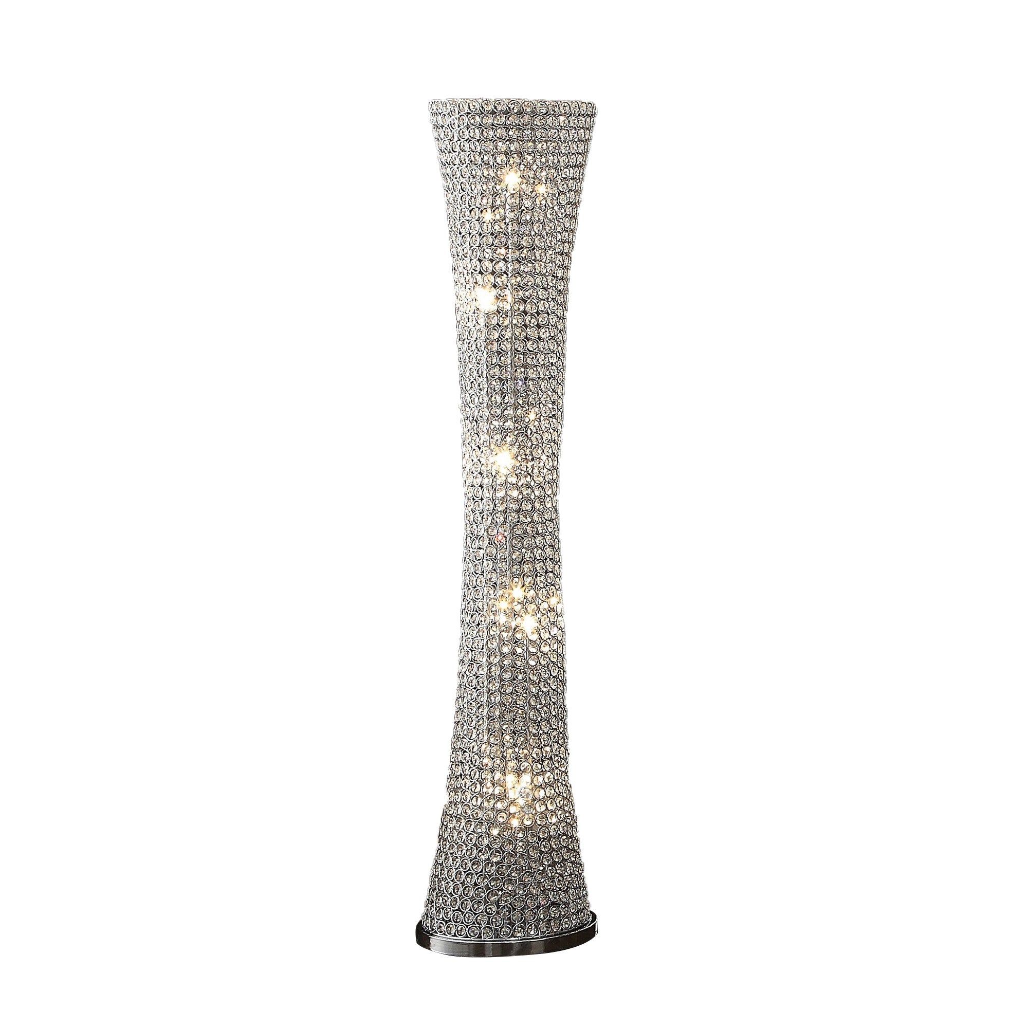 Wren 57 Inch Floor Lamp, Crystal Base with Subtle Curve, Metal, Silver