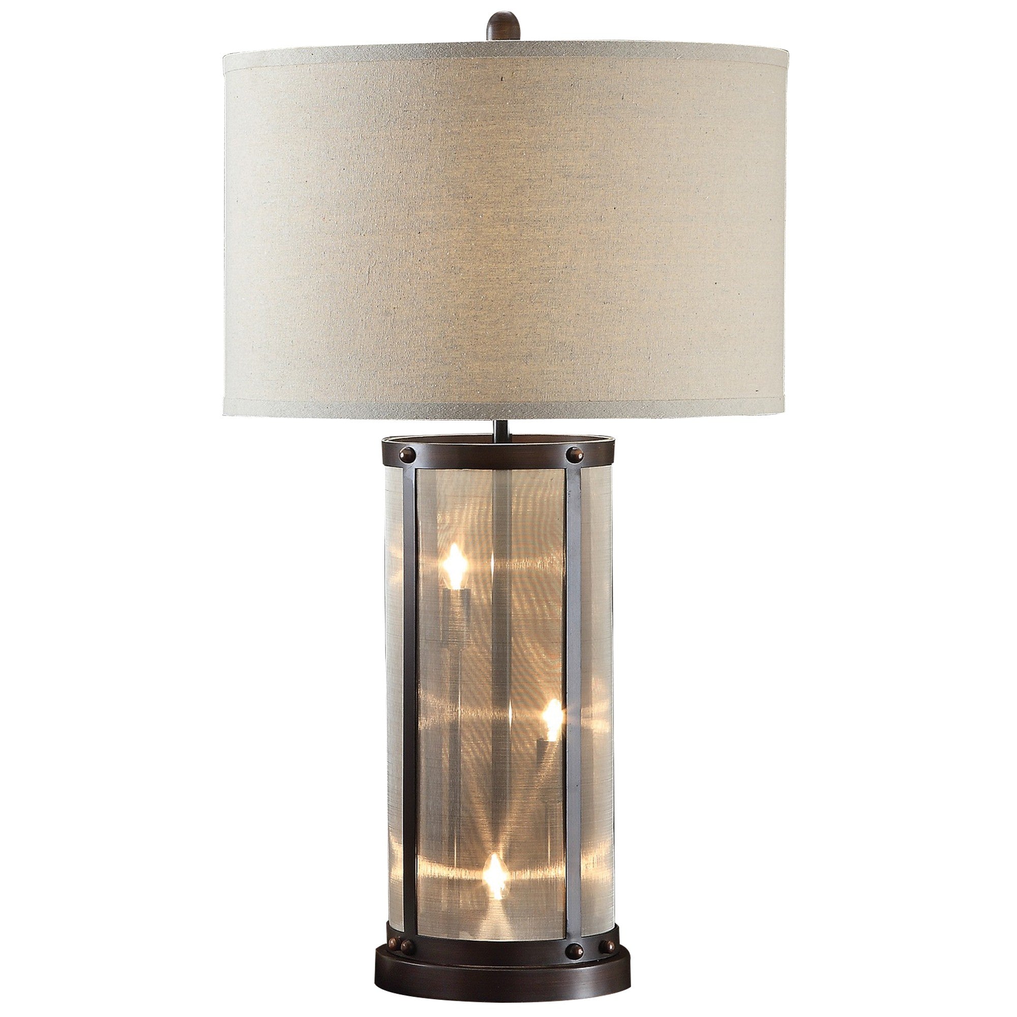 31 Inch Table Lamp, Classic Drum Fabric Shade, Modern Metal Base, Bronze