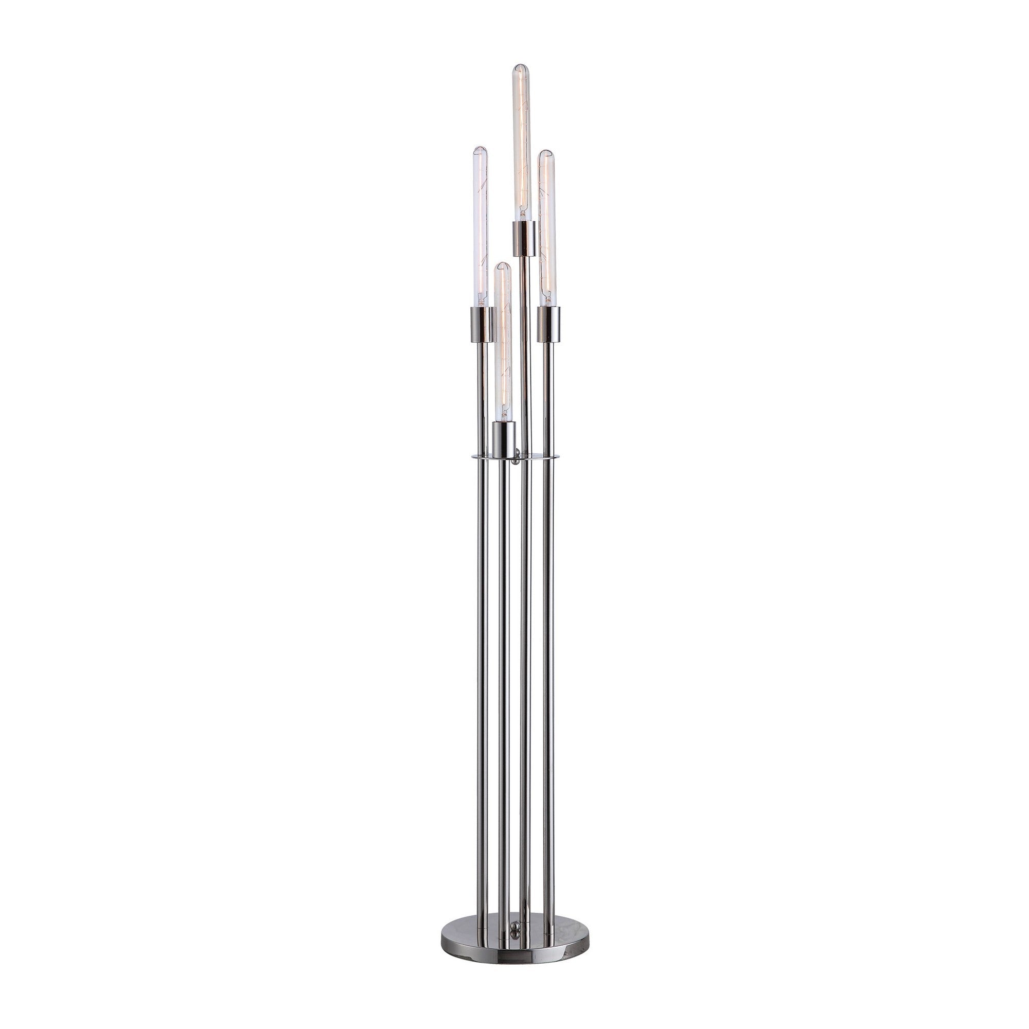 59 Inch Floor Lamp, 4 LED Lights, Metal Round Base, Glossy Nickel Finish