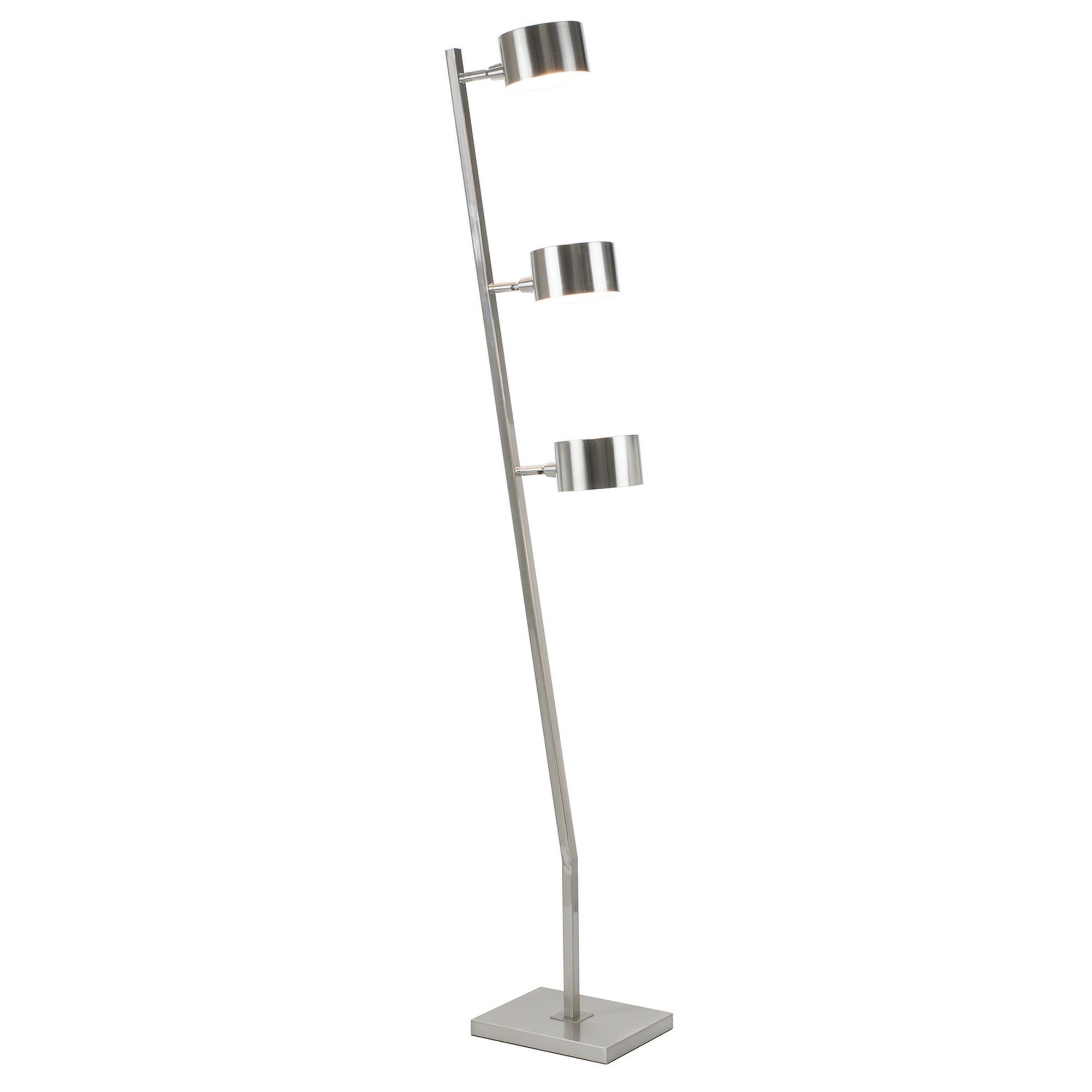60 Inch Floor Lamp, 3 Drum Metal Shades, Modern Style, Silver Frame