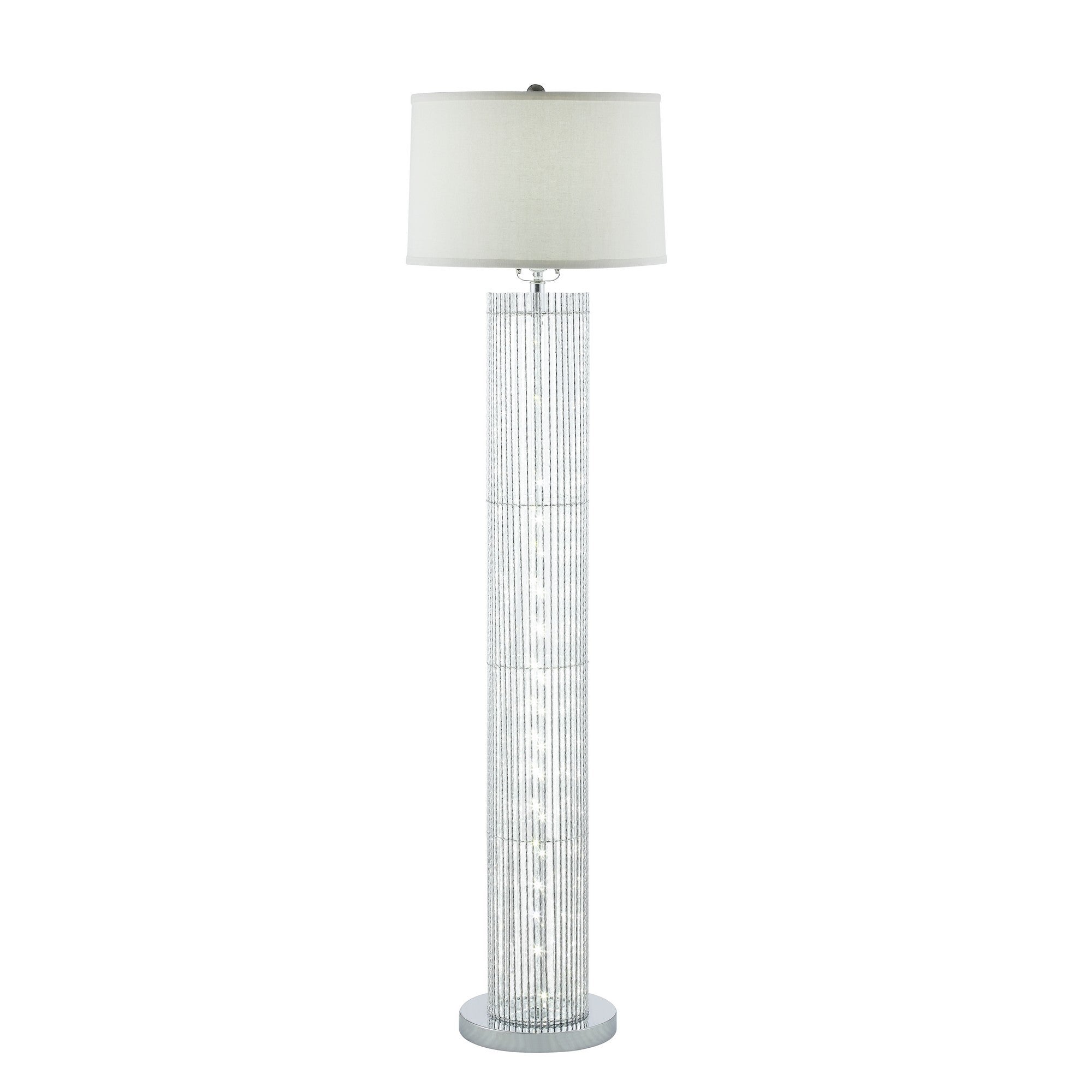 Jin 57 Inch Floor Lamp, Gray Drum Fabric Shade, Modern Round Silver Base