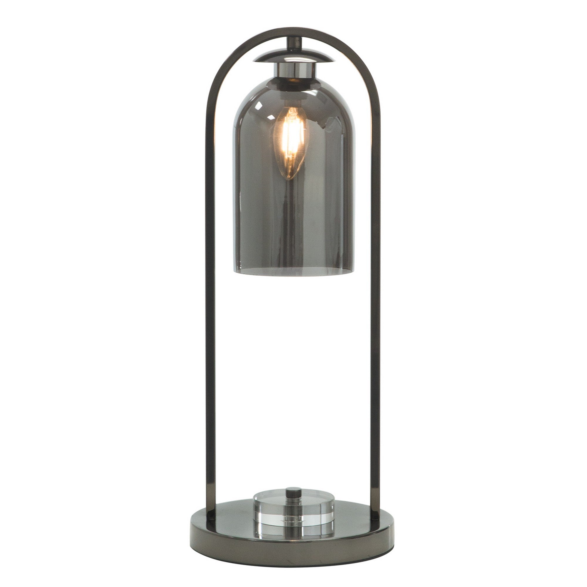 21 Inch Table Lamp, Cylinder Glass Shade, Round Base, Rustic Nickel Gray