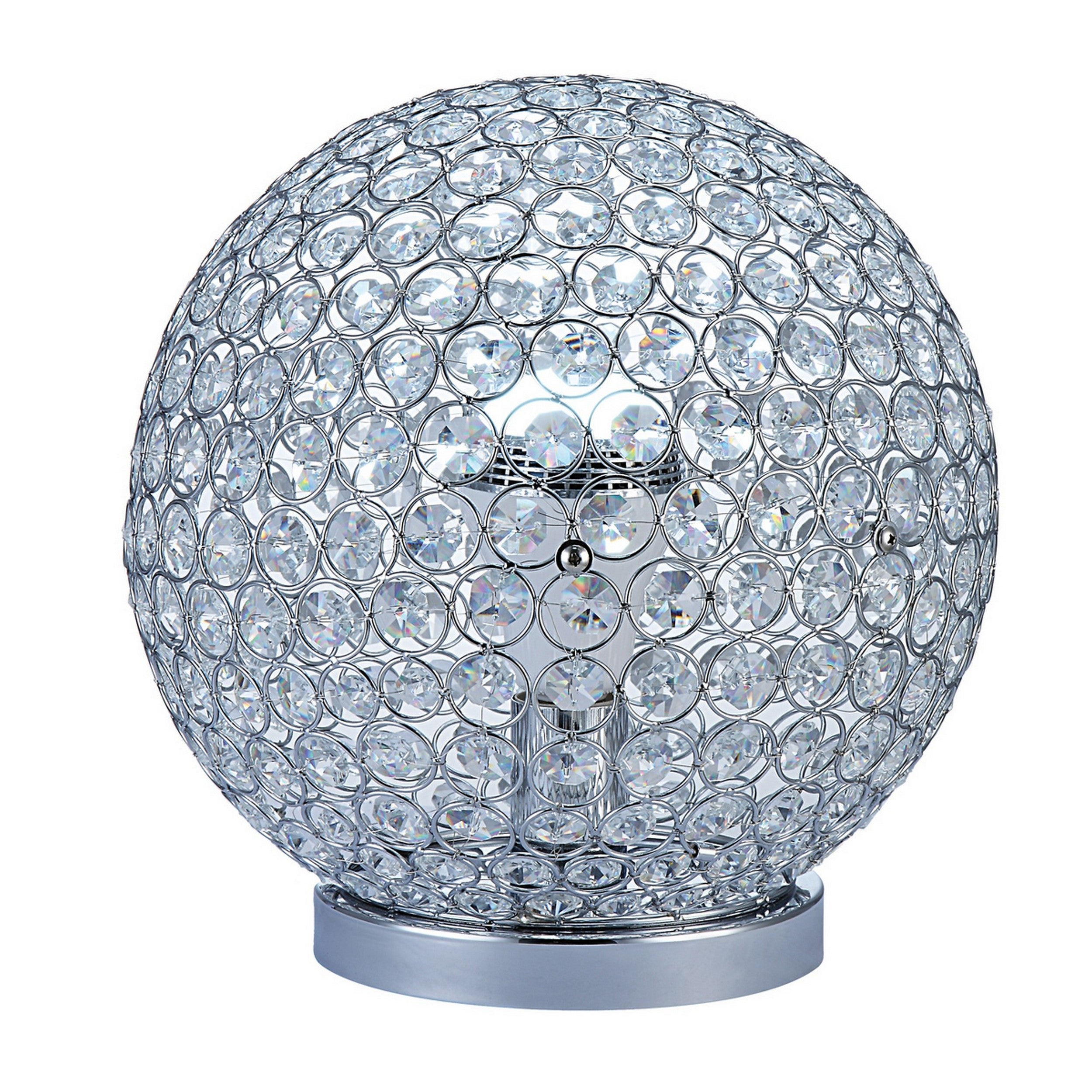 Hazel 13 Inch Table Lamp, Crystal, LED Globe Shade, Metal, Clear Finish