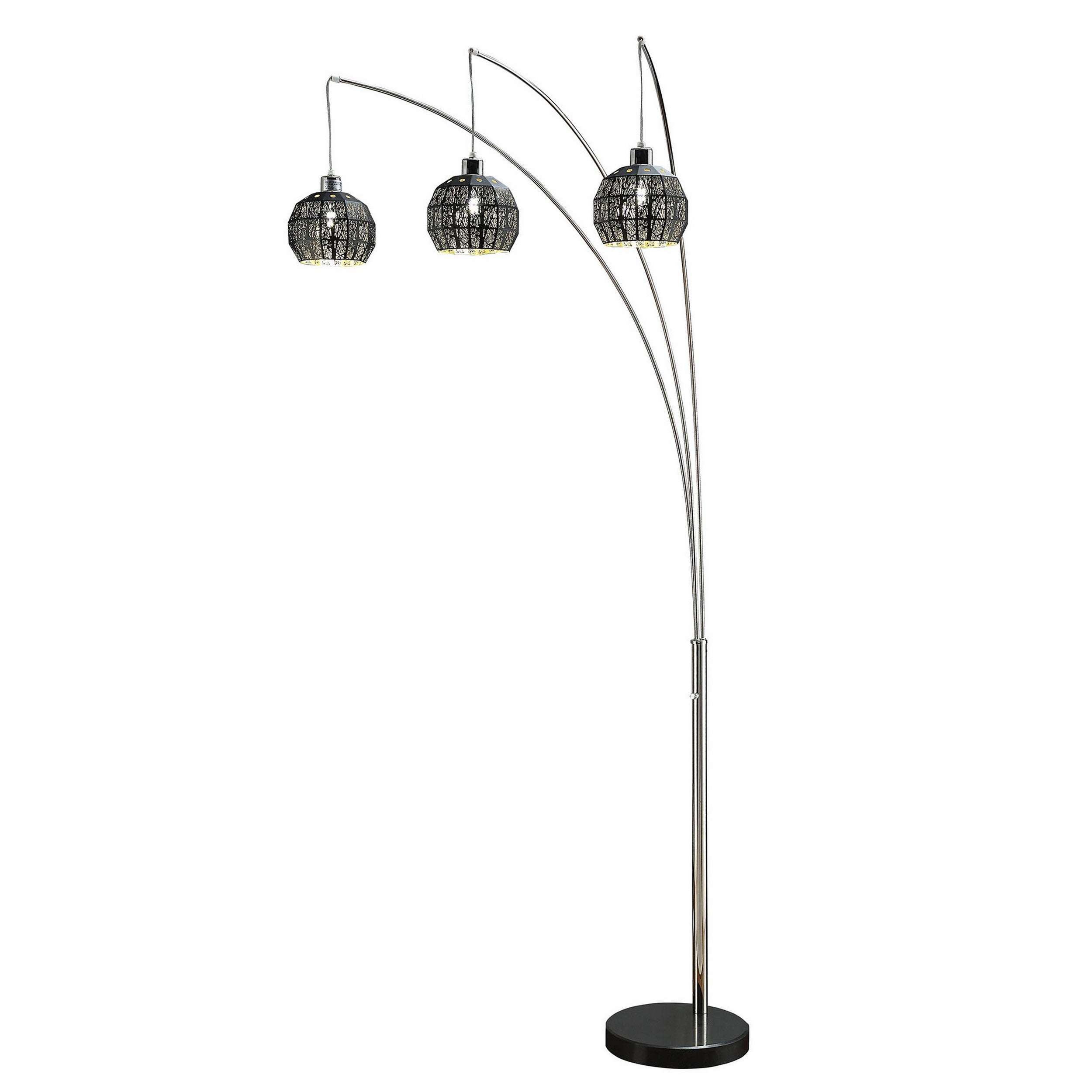 92 Inch 3 Arm Arc Floor Lamp with Modern Round Metal Base, Silver Finish