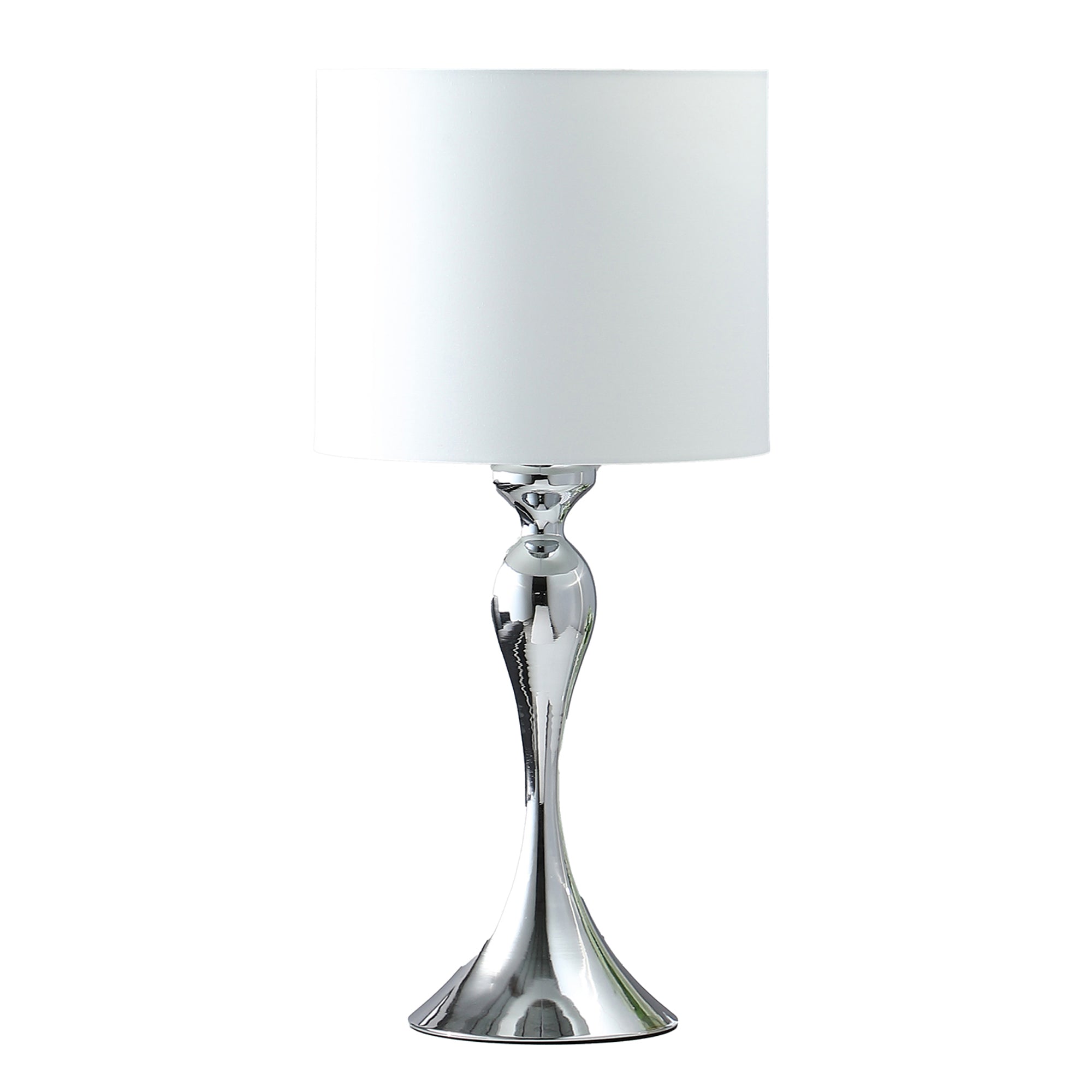 Omi 25 Inch Table Lamp, Drum White Shade, Sleek Slender Modern Chrome Body