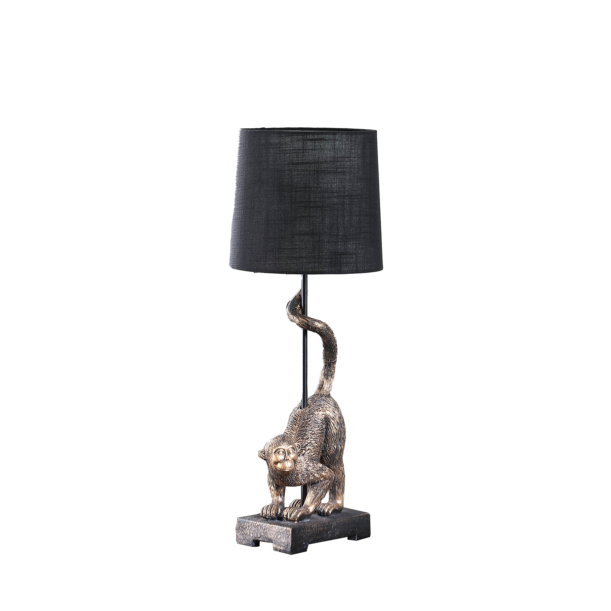 Ree 24 Inch Accent Table Lamp, Monkey Resin Sculpture, Drum Shade, Bronze
