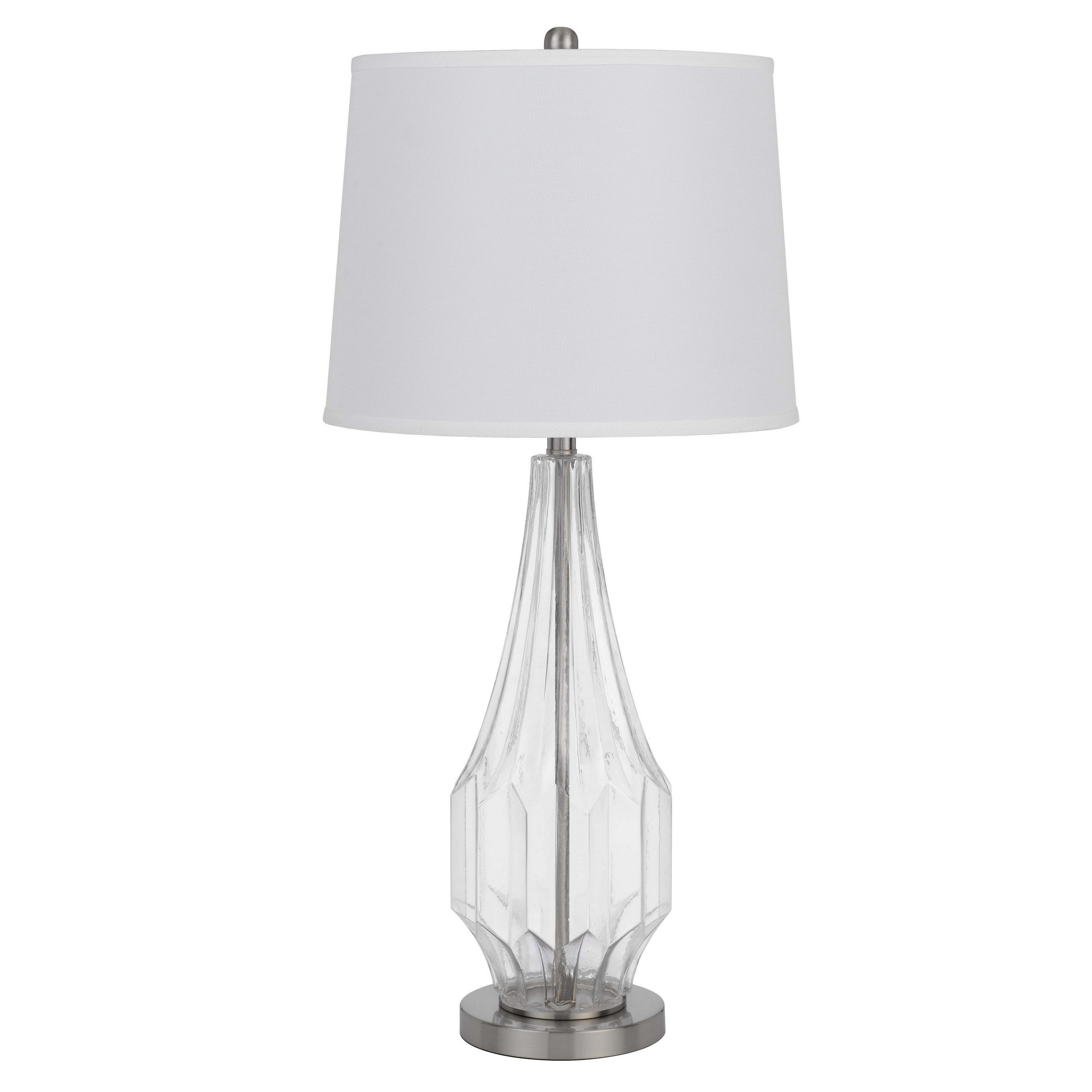 34 Inch Table Lamp Set of 2, White Drum Shade, Glass, Round Metal Base