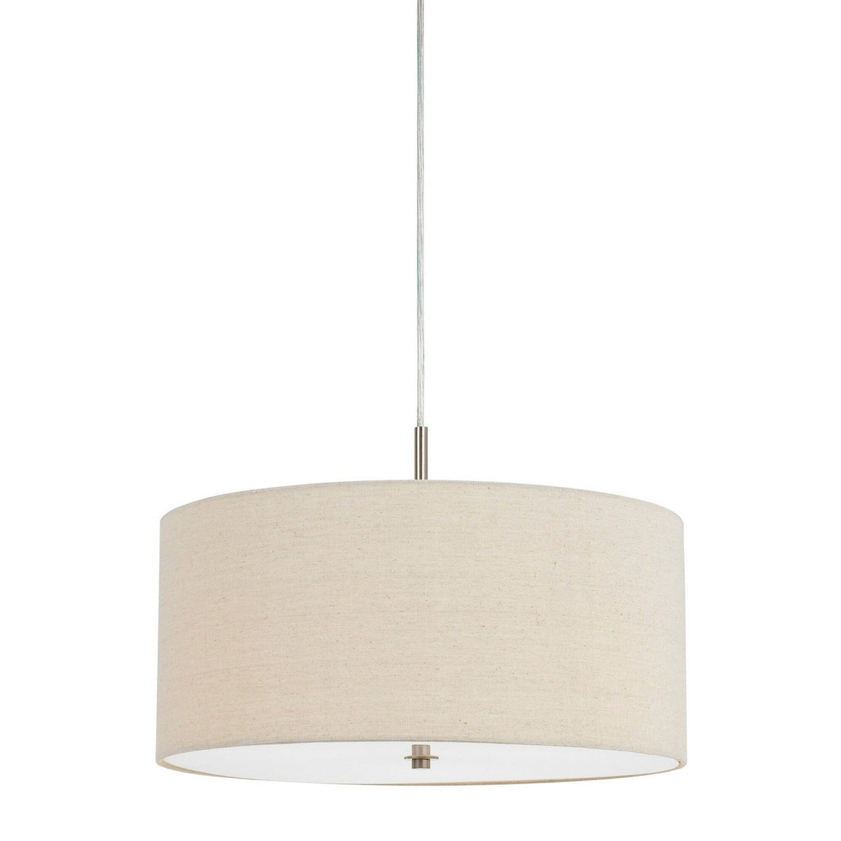 Benjara BM224940 Metal Pendant Lighting with Fabric circular Drum Shade  Off White