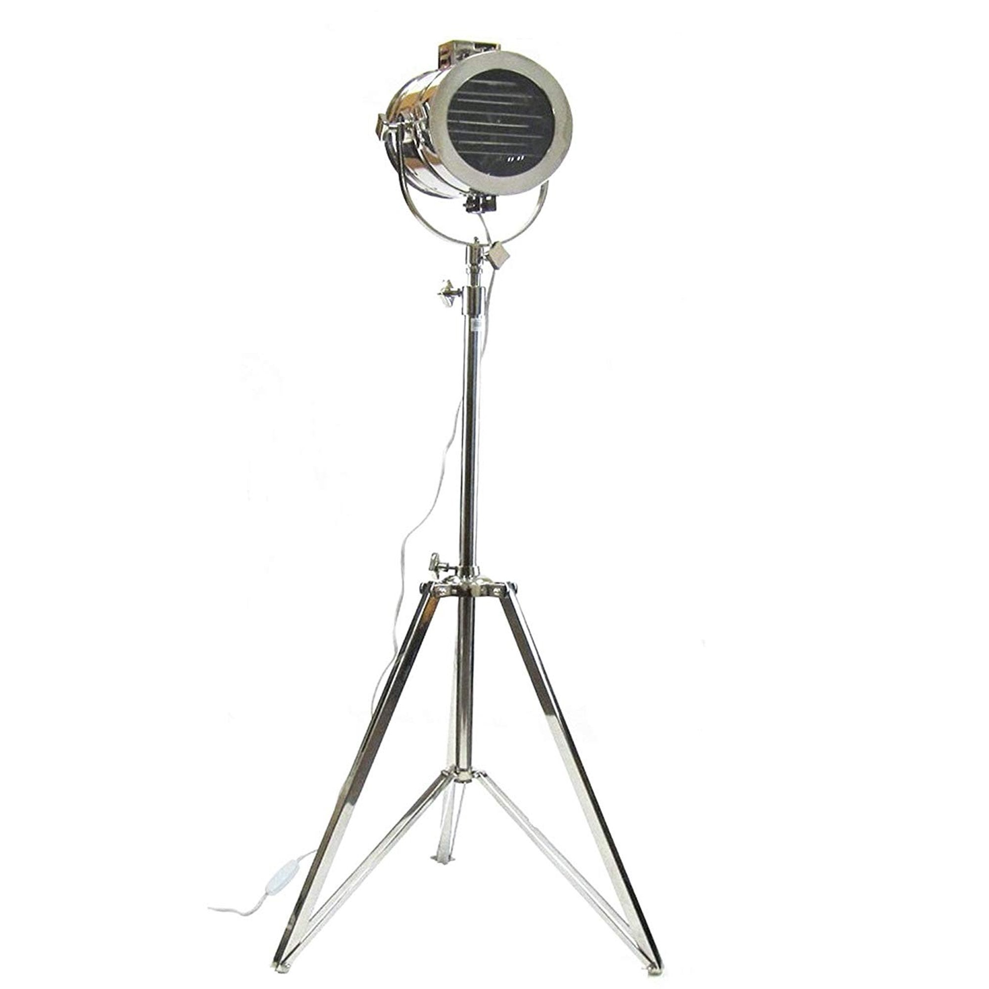 Iotc Vintage Nautical Floor Lamp - Adjustable Chrome Tripod Spotlight, 75" Decorative Light