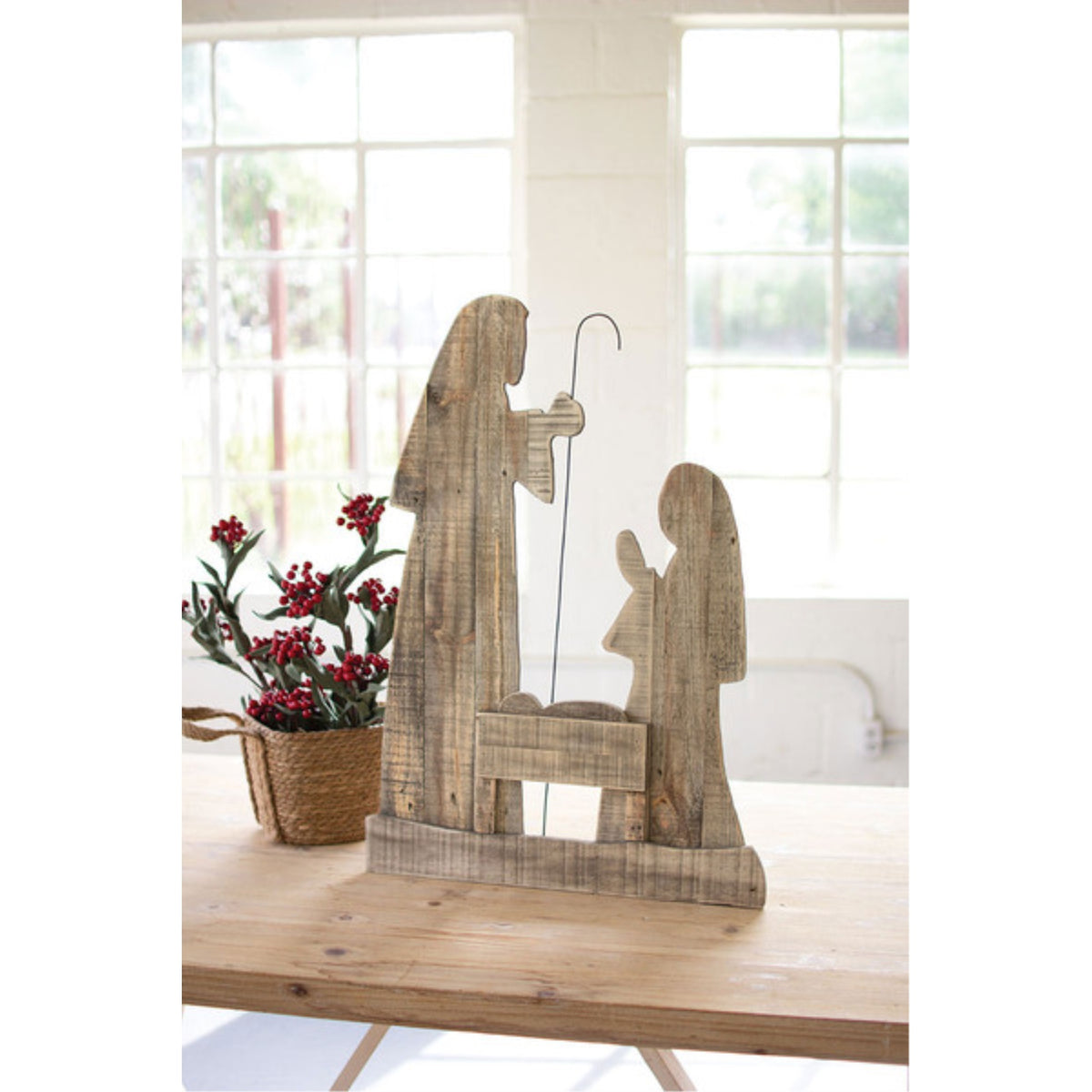 30 IN TALL WOODEN NATIVITY WITH STAND