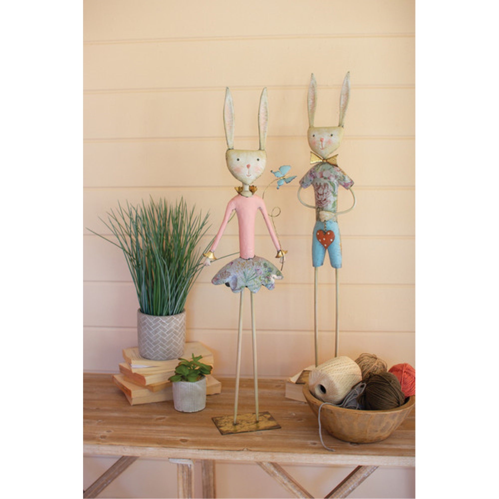 Peg Legged Rabbit KALALOU Set of Two Metal Long Leg Rabbits, 6.25 x 6.5 x 31, Painted, M ...