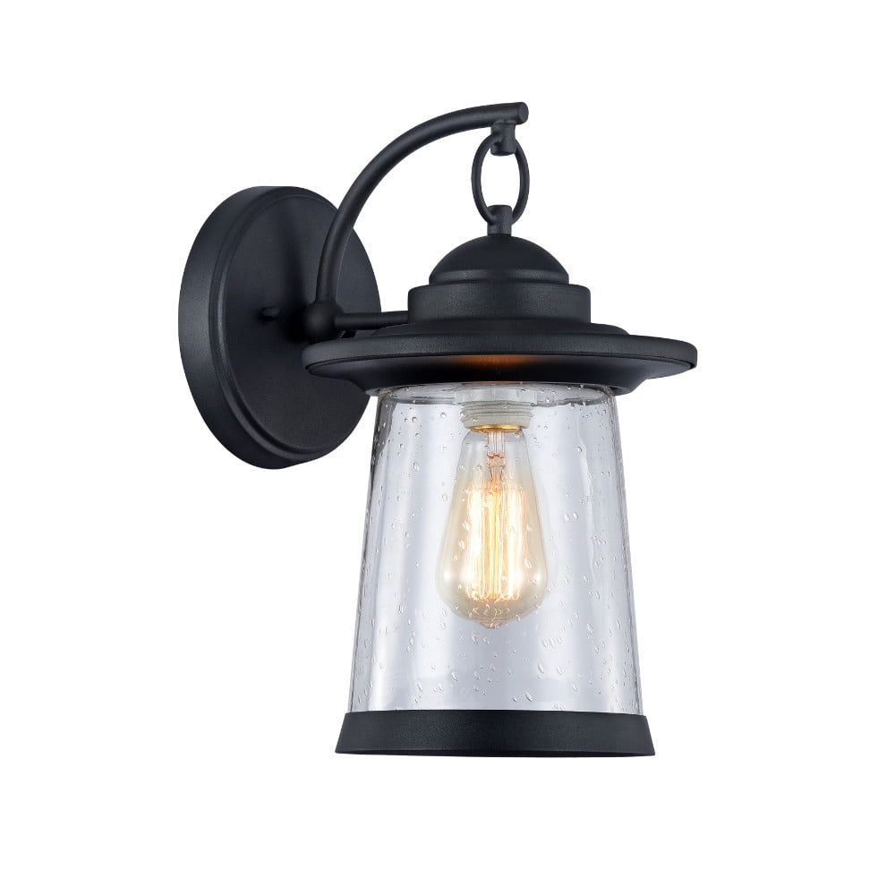 CHLOE Transitional Outdoor Wall Sconce, 13in Height, Black, Steel & Glass, Model CH22057BK13-OD1