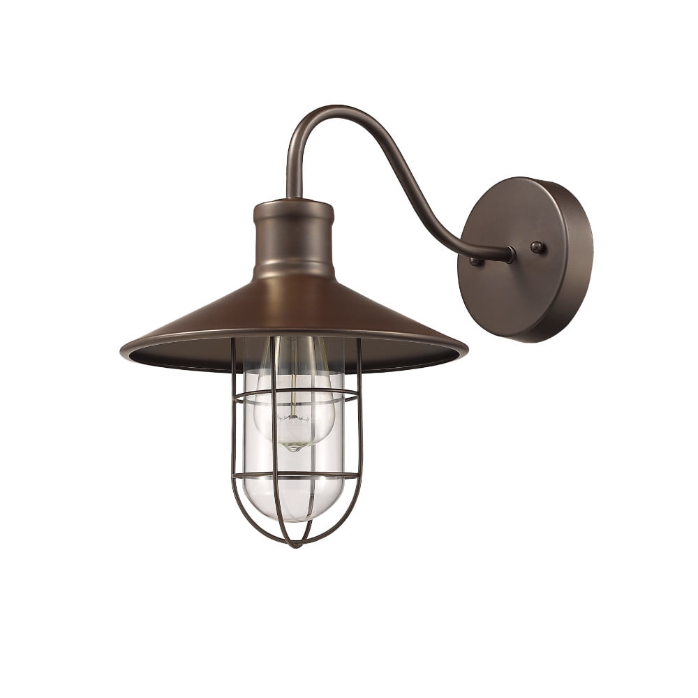 CHLOE Industrial-Style Wall Sconce - 1 Light, Rubbed Bronze, 11in Wide, Model CH57043RB11-WS1, Glass Material